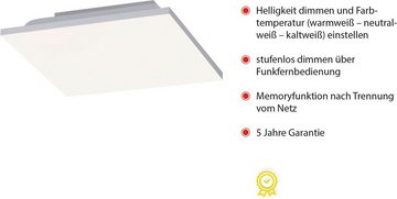 JUST LIGHT LED Deckenleuchte CANVAS, Dimmfunktion, LED wechselbar, Kaltweiß, dimmbar über IR-Fernbed.; CCT-Farbtemperaturwechsel; Memoryfunktion