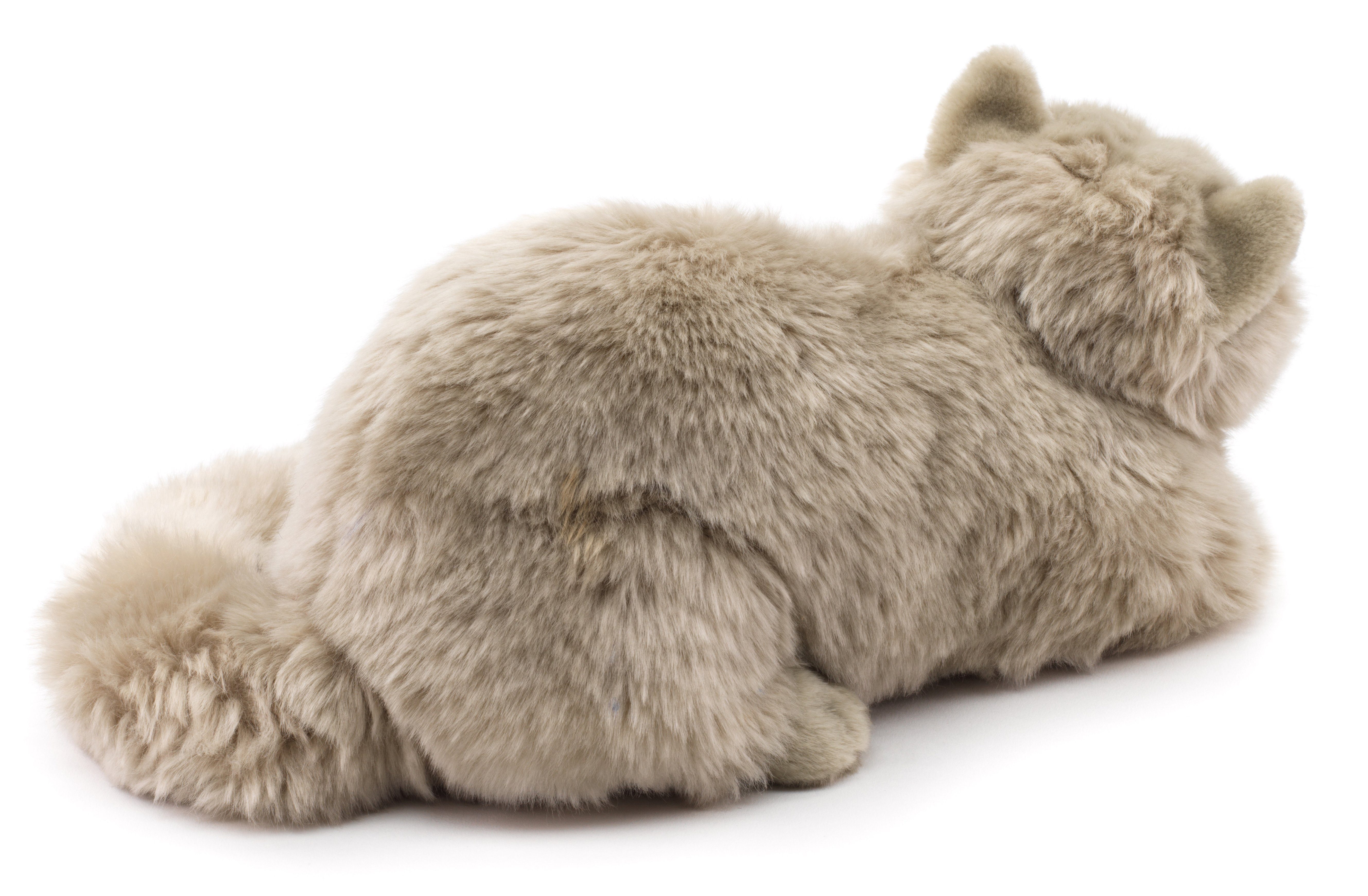 Plüsch-Katze, 31 grau Füllmaterial - (Länge) zu - 100 Perserkatze, Kuscheltier cm Plüschtier, recyceltes liegend % Uni-Toys