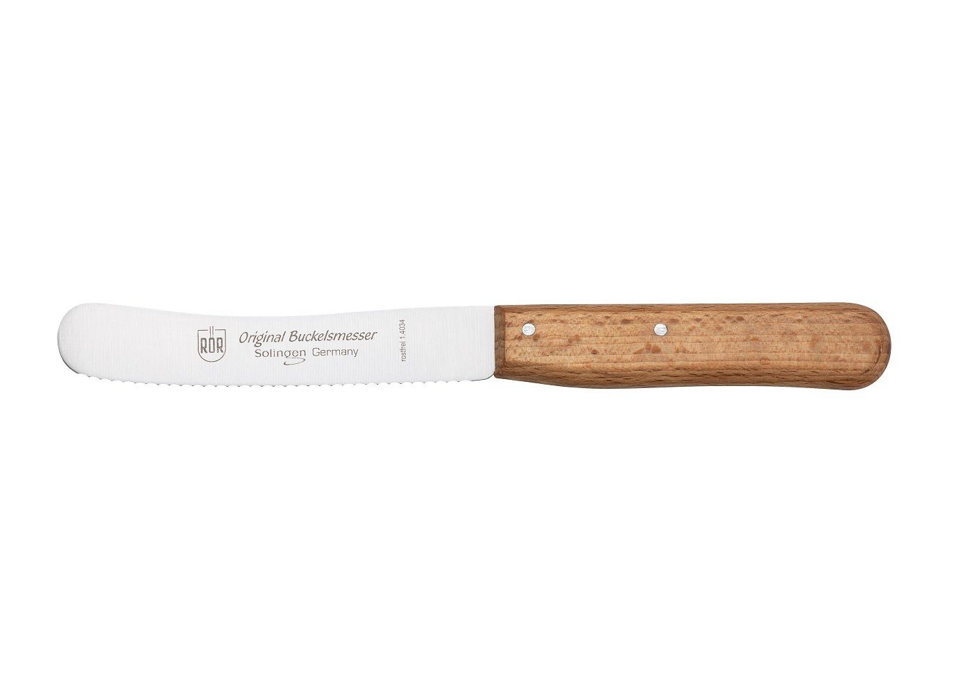 RÖR Allzweckmesser Buckelsmesser mit Wellenschliff und Buchenholzgriff, Traditioneller Allrounder - Frühstück und Brotzeit - Made in Solingen