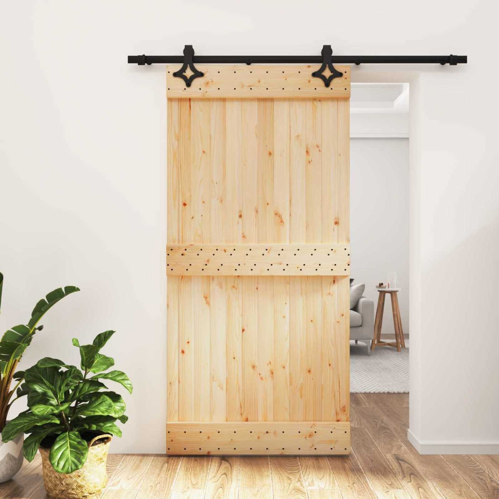 vidaXL Schiebetür Schiebetür 100 x 210 cm Massivkiefer (Unbehandelt) (1-St)