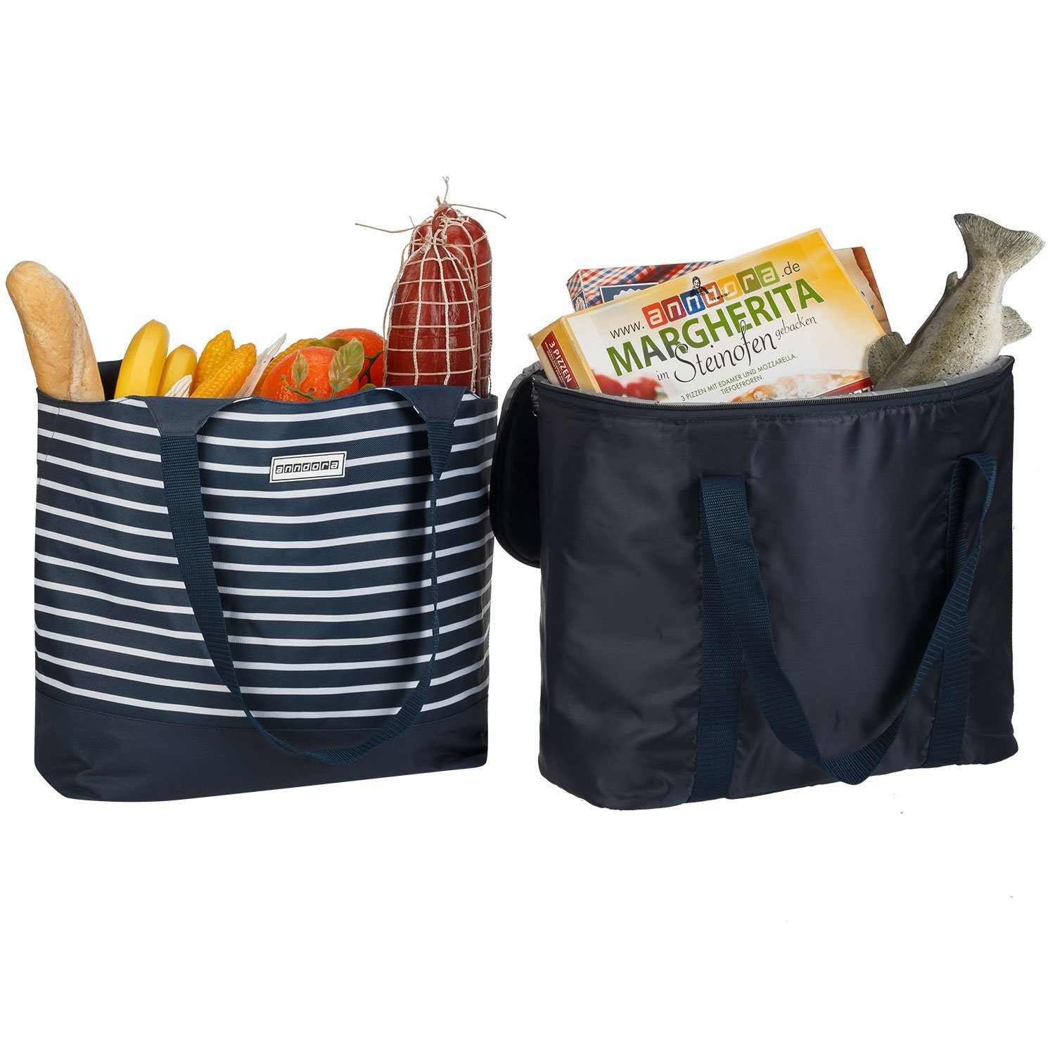 anndora Picknickkorb 2 Kühltasche zur Einkaufstasche Auswahl + 1 - + Blau Kühlakku Design in