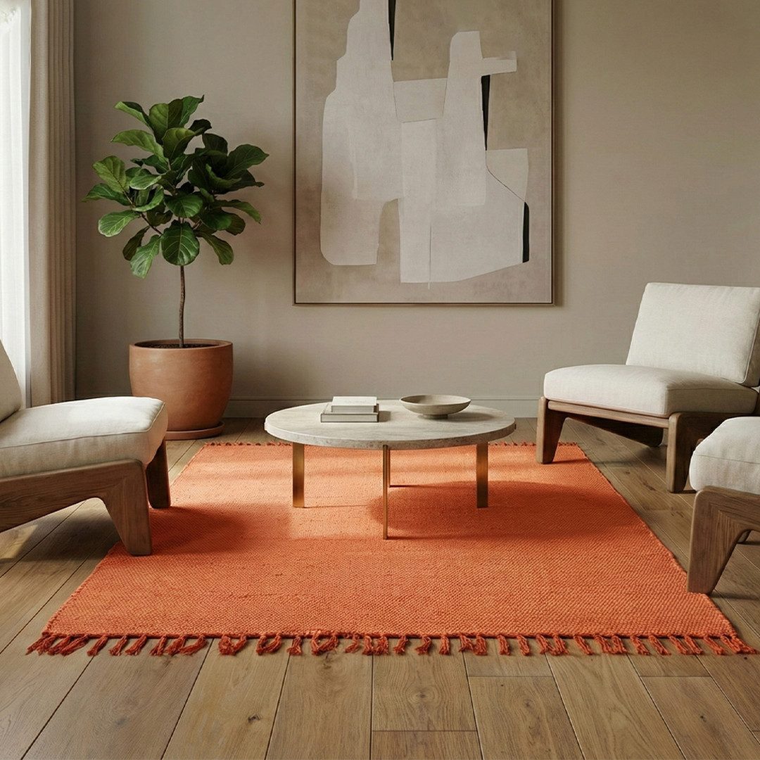 Elegant Floors Teppich Chindi Orange 60x90 cm Baumwolle handgewebt Flachgewebe wendbar Boho, Rechteckig, Höhe: 9 mm