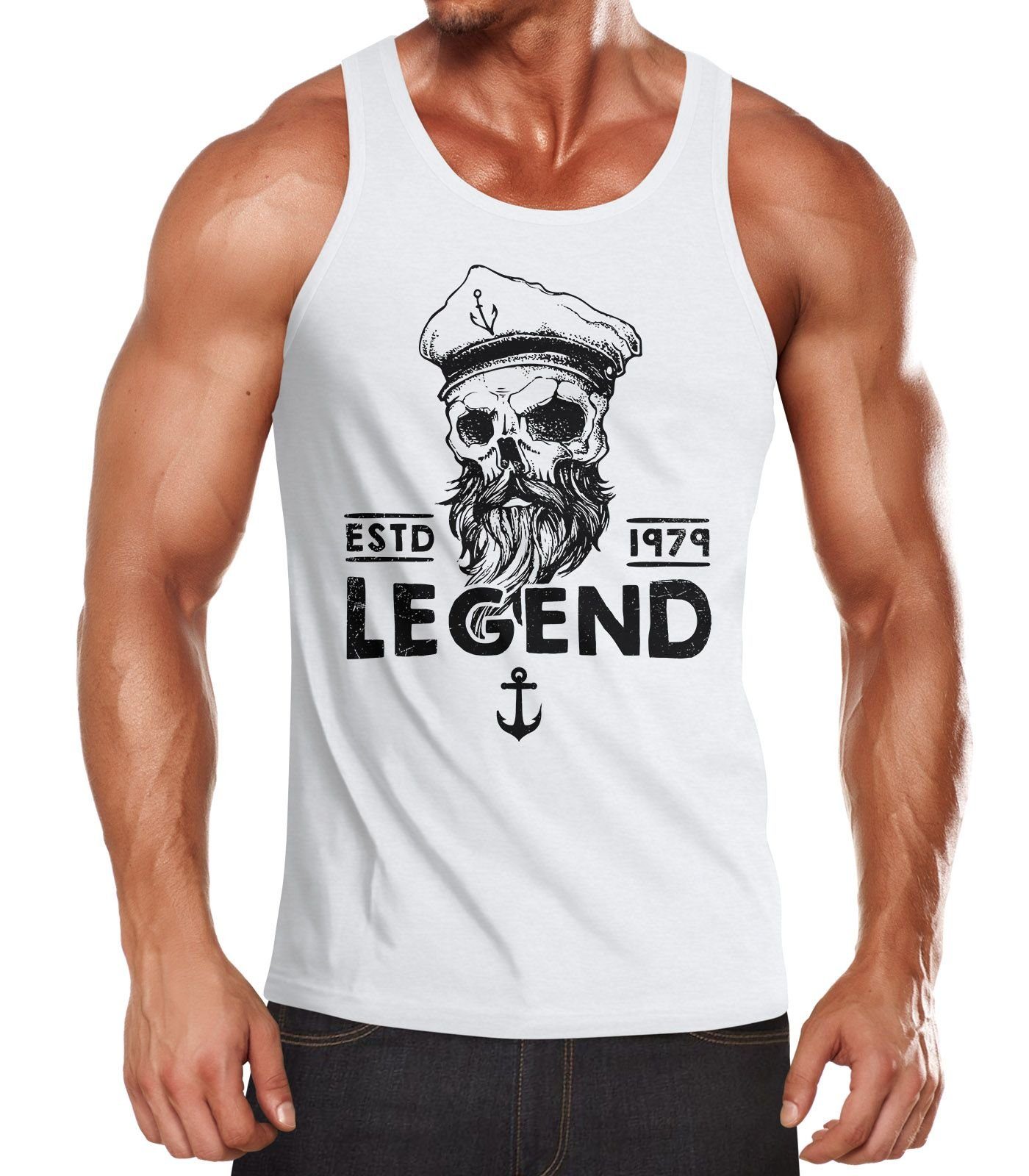 Neverless Tanktop Herren Tank-Top Skull Captain Legend Totenkopf Bart Kapitän mit Print