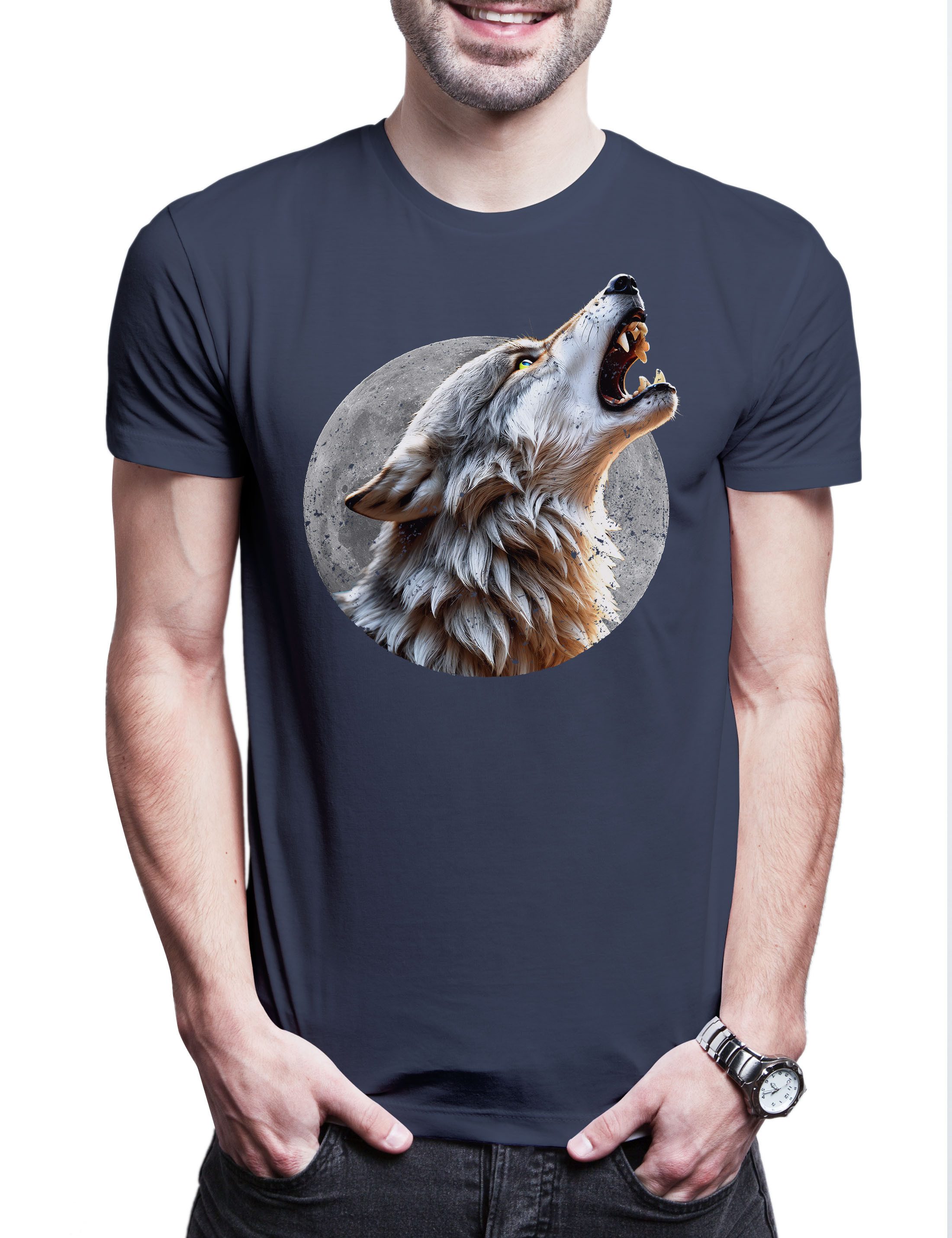 Urban Backwoods Print-Shirt Wolf Full Moon Herren T-Shirt Mond Wölfe Werwolf Wolves Werewolf (1-tlg) Vollmond Eclipse The Howling