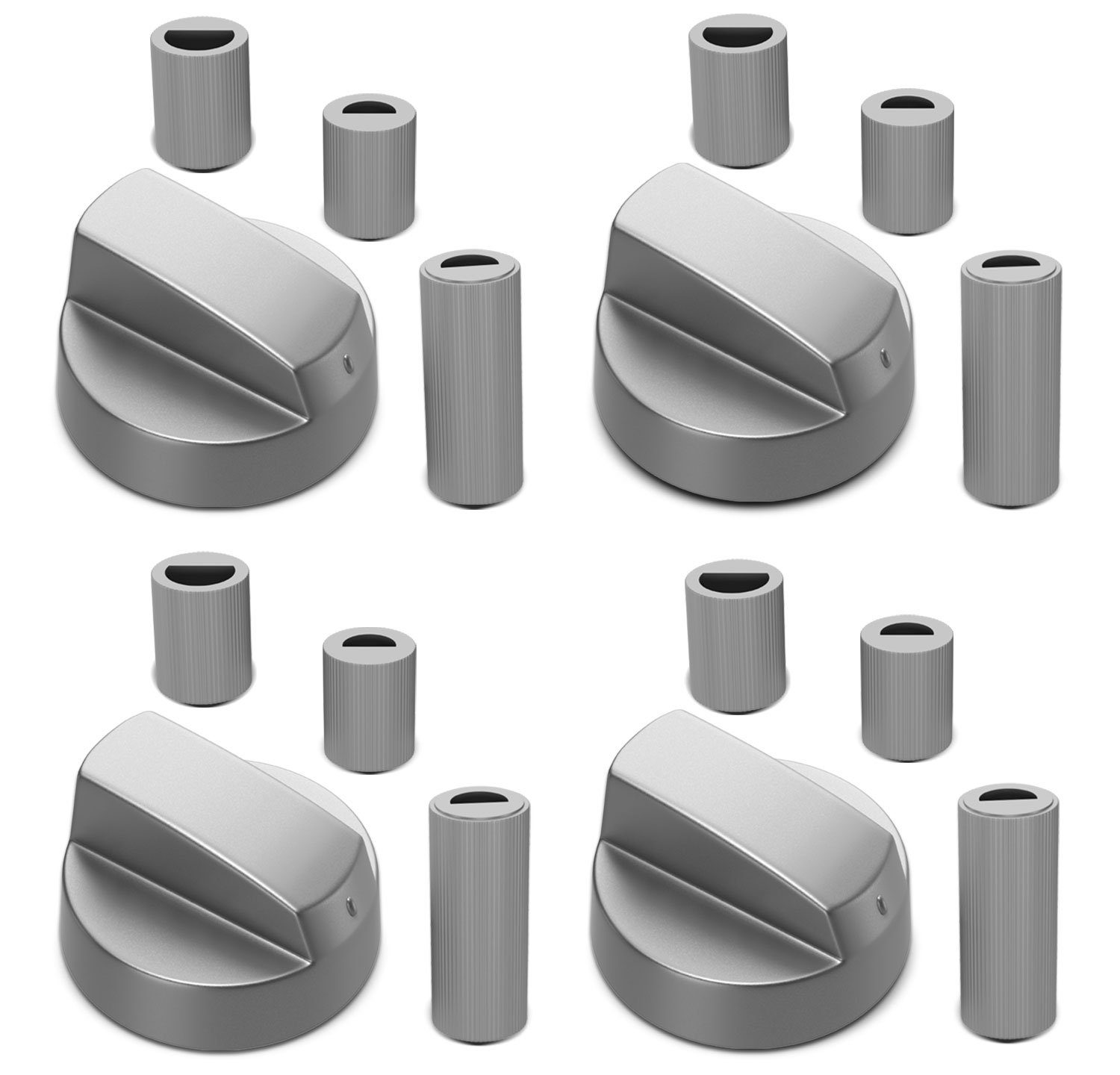VIOKS Переключатель Knebelset Drehschalter 38mmØ Silber, mit Adaptern 16-teilig für Kochfeld