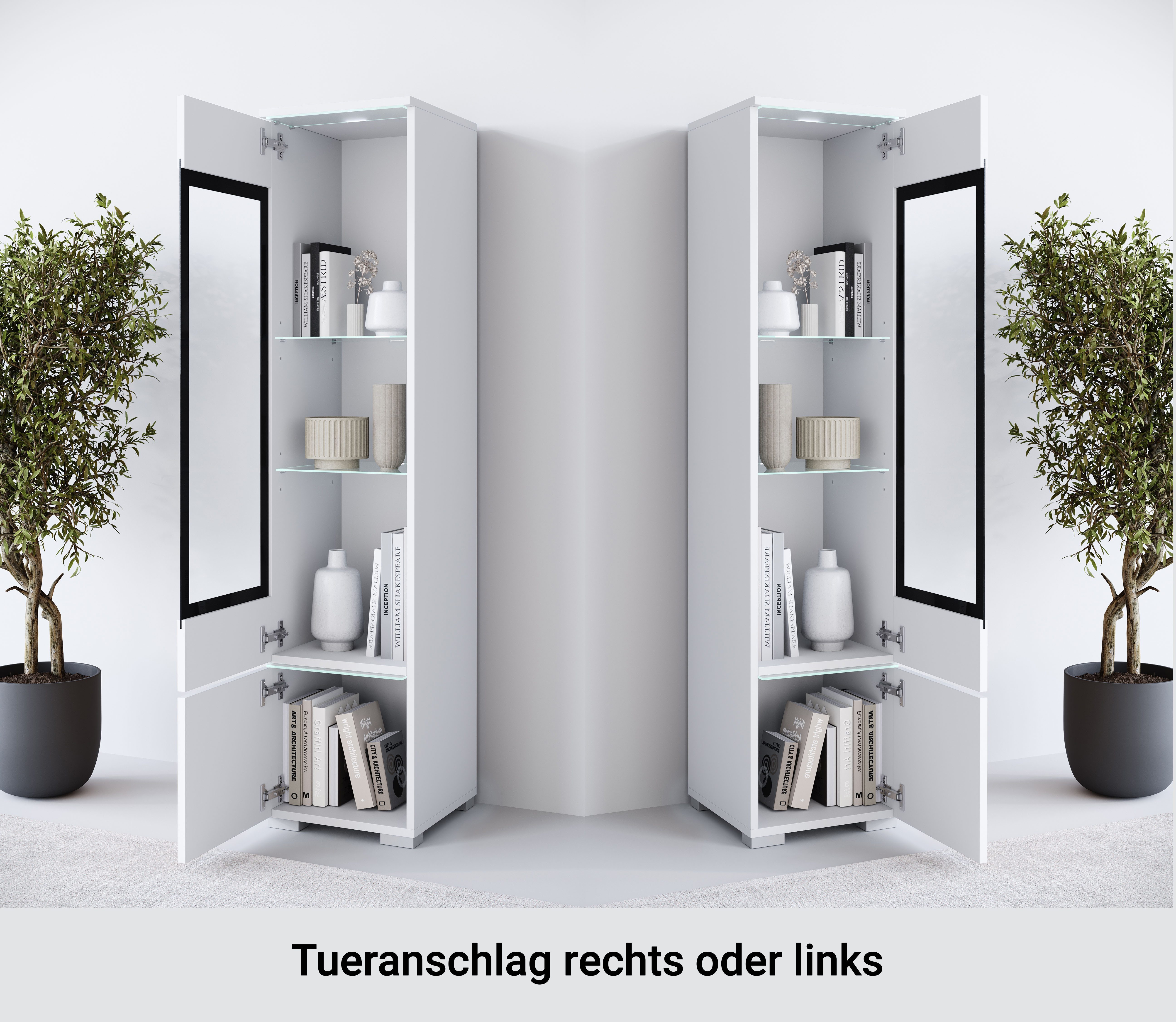 Home affaire Vitrine Vera, Glasvitrine, Höhe 130 cm, in verschiedenen Farbausführungen (1-St) LED-Beleuchtung, Türanschlag frei wählbar, stehend/hängend