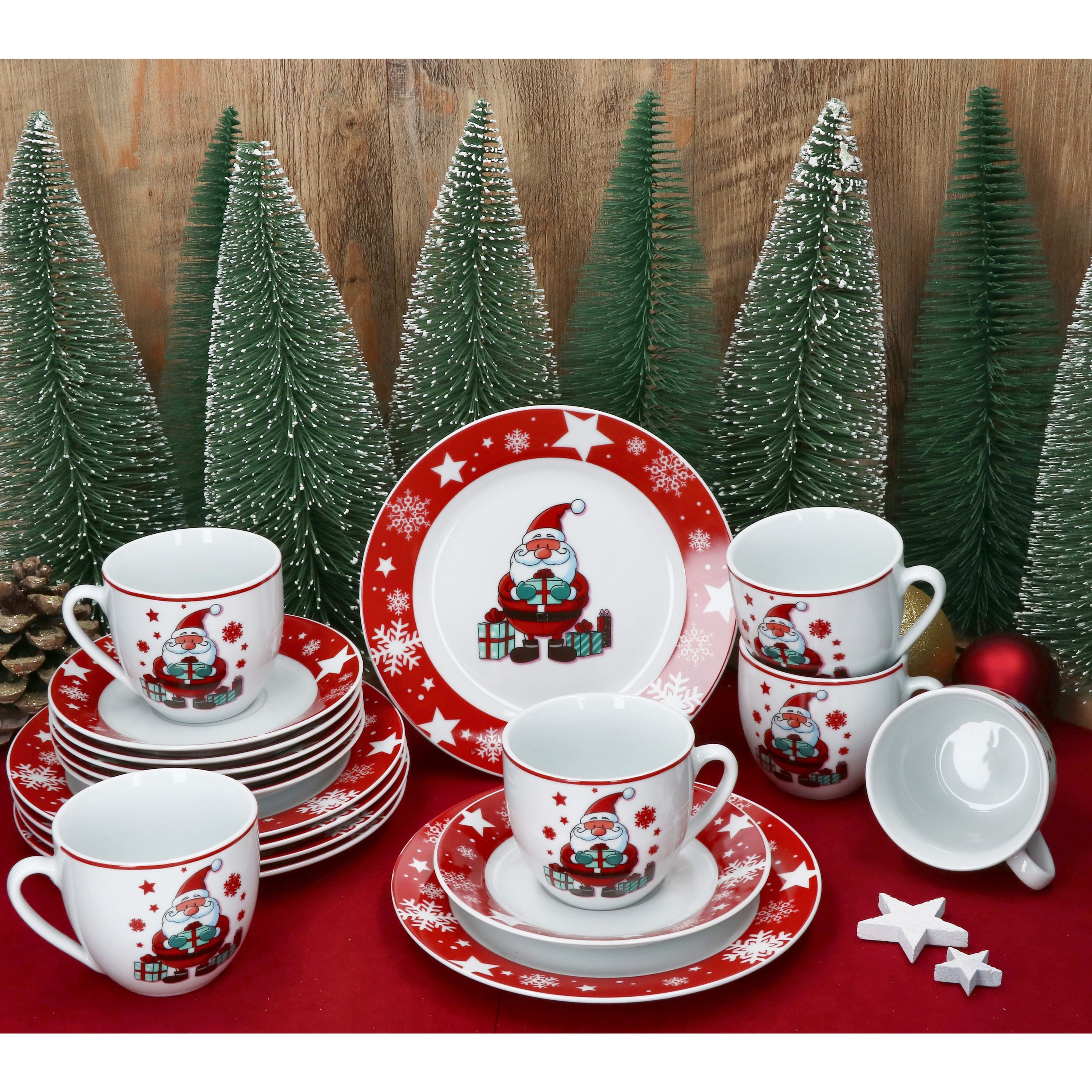 MamboCat Kaffeeservice 18tlg Kaffeeservice Weihnachtsmann 6 Pers. Kaffeetassen Kuchenteller, Porzellan, Weihnachtsgeschirr, Weihnachten, Weihnachtsset, Geschirr