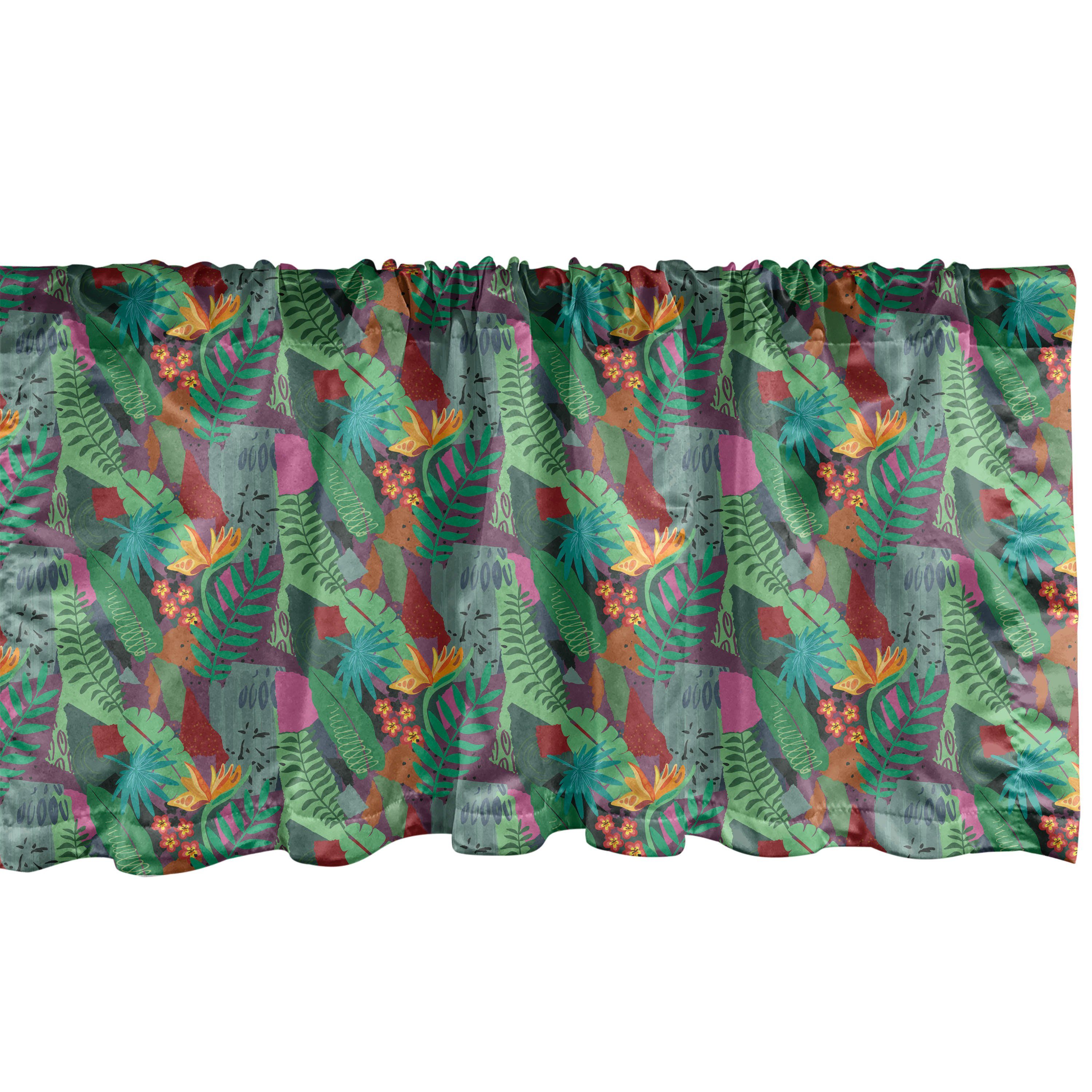 Scheibengardine Vorhang Volant für Küche Schlafzimmer Dekor mit Stangentasche, Abakuhaus, Microfaser, Blätter Tropischen Dschungel Zusammensetzung