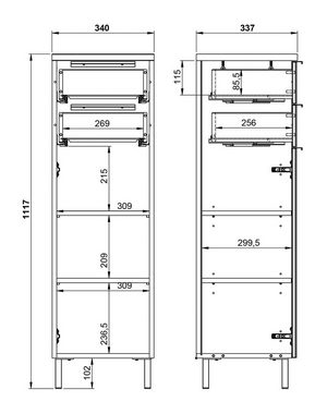 Vito Unterschrank CORUS, Graphit Dekor, Glasfronten, Breite 34 cm, mit 1 Tür und 2 Schubladen