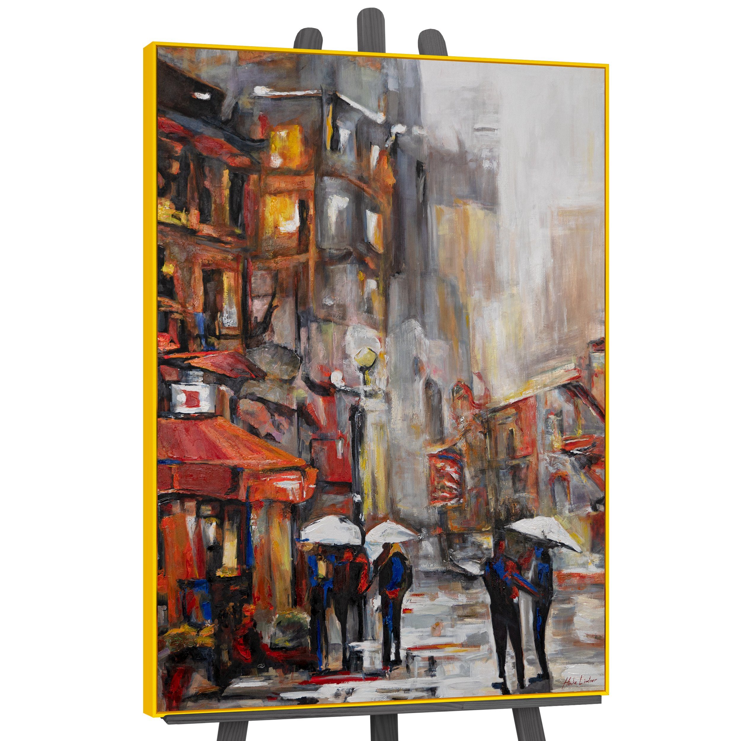 YS-Art Gelb Mit Rahmen Atmosphäre, in Städtische Menschen Gemälde
