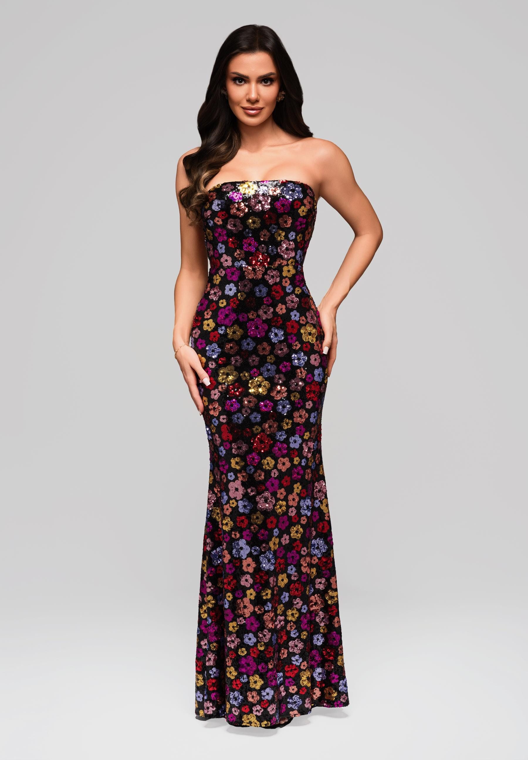 OMBRE Abendkleid Elegantes Paillettenkleid mit Blumenmuster günstig online kaufen