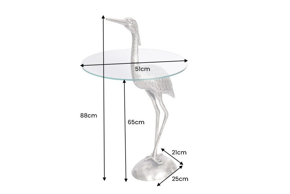 riess-ambiente Beistelltisch WILDLIFE HERON 90cm silber / transparent (Einzelartikel, 1-St), Wohnzimmer · Glas · Metall · rund · Skulptur · Urban Jungle · Design