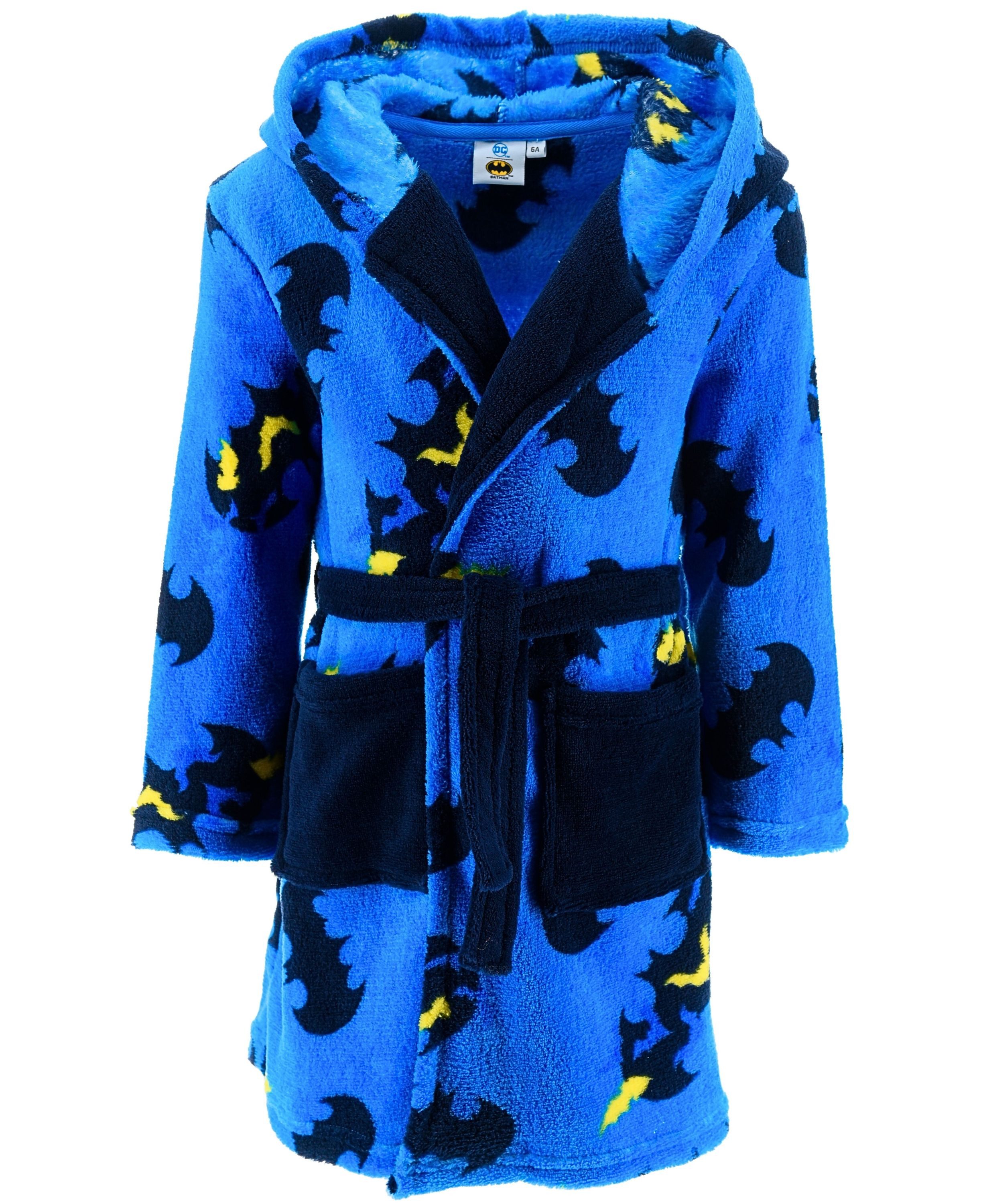 Batman Kinderbademantel DC Comics, Polyester, mit Kapuze, Bindegürtel, für Kinder mit Kapuze Gr. 98-128 cm