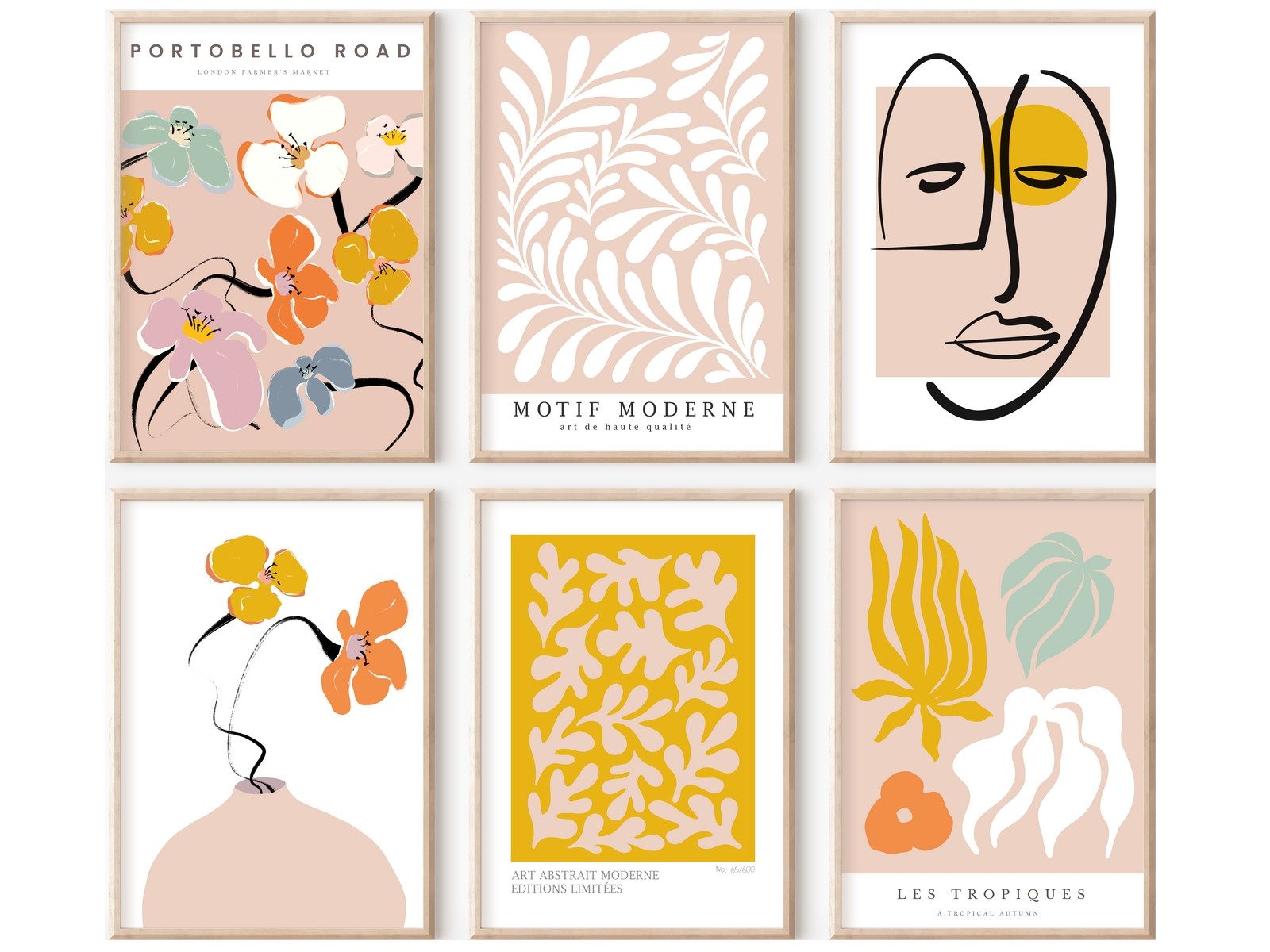 homestyle-accessoires Poster Bilderset Wandbilder Bilderwand ORGANIC ART PASTELL 6er SET, - Ohne Bilderrahmen - sorgfältige & sichere Verpackung