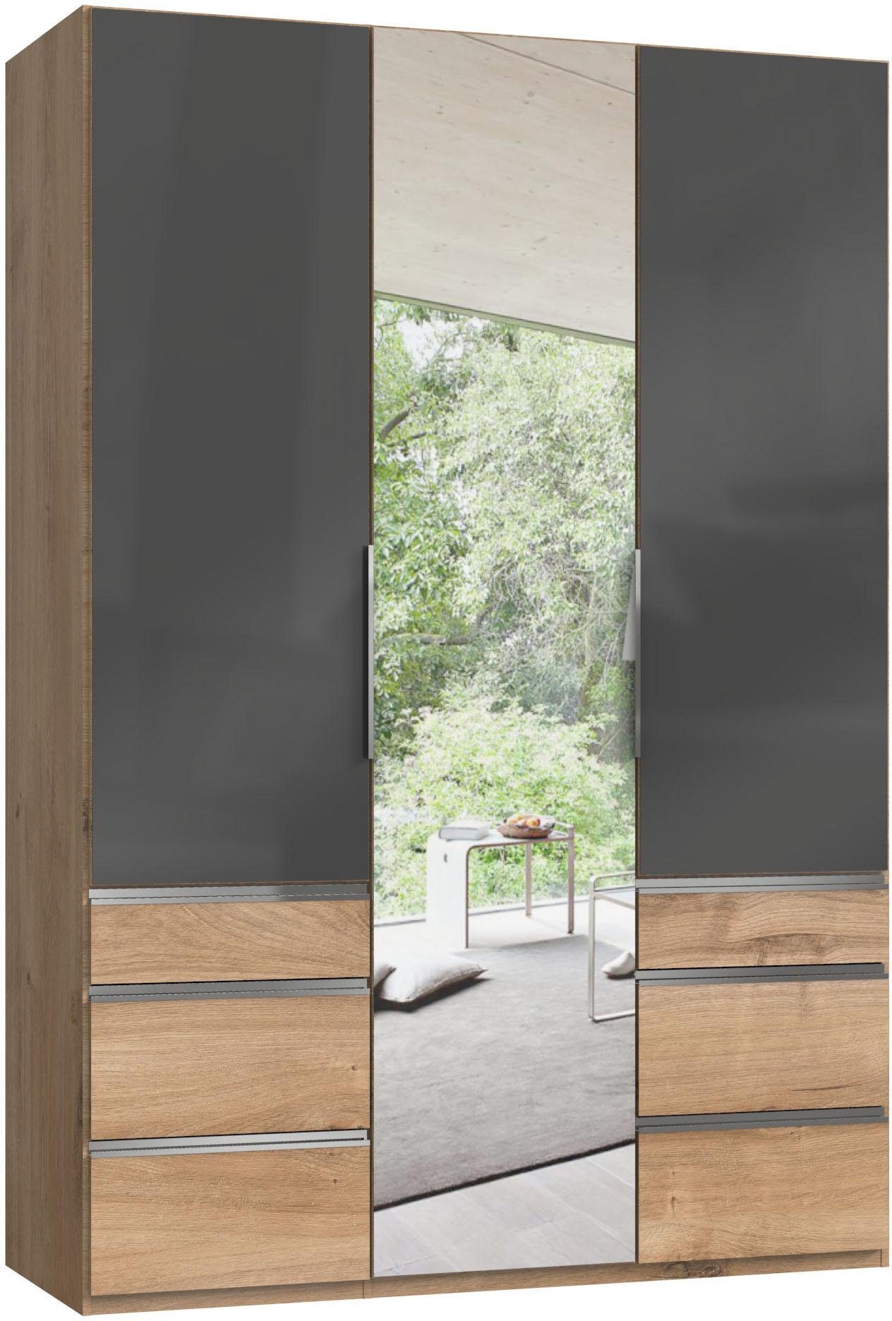 Fresh To Go Kleiderschrank Level mit Glas-und Spiegeltüren plankeneichefarben/Grauglas