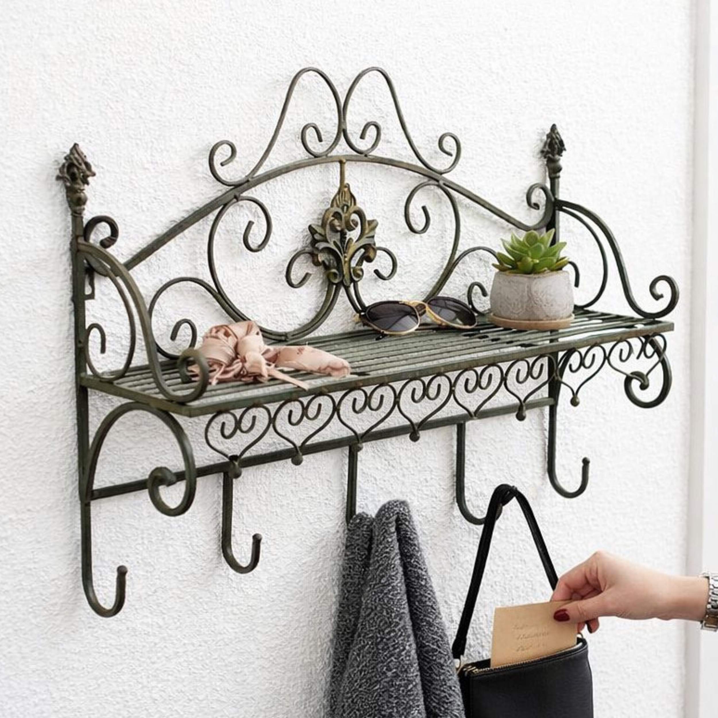 DanDiBo Wandgarderobe Wandregal Metall mit Ablage 60 cm Malege Kleiderhaken günstig online kaufen