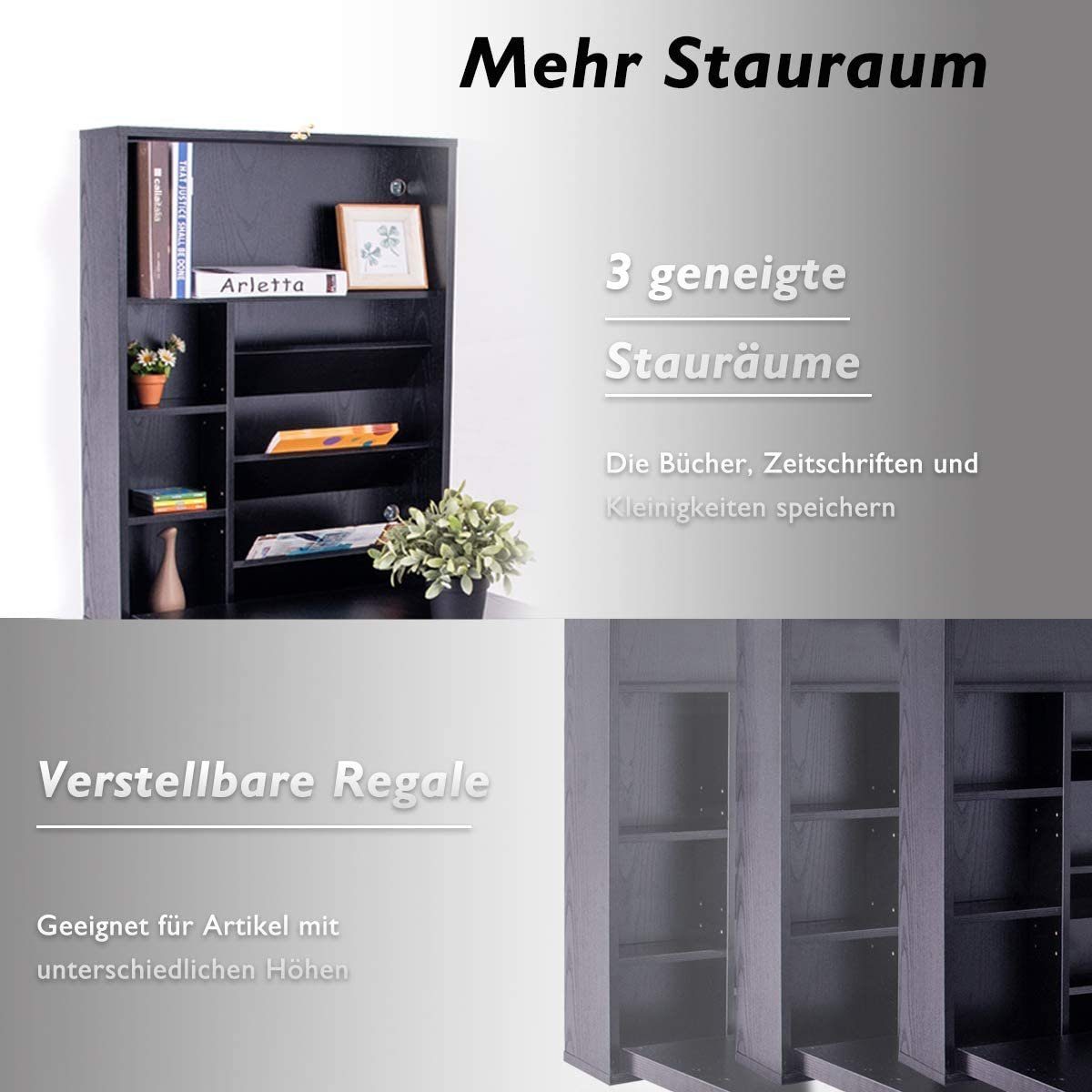 Regalen COSTWAY mit schwarz höhenverstellbaren Bartisch, 2 Wandklapptisch klappbar