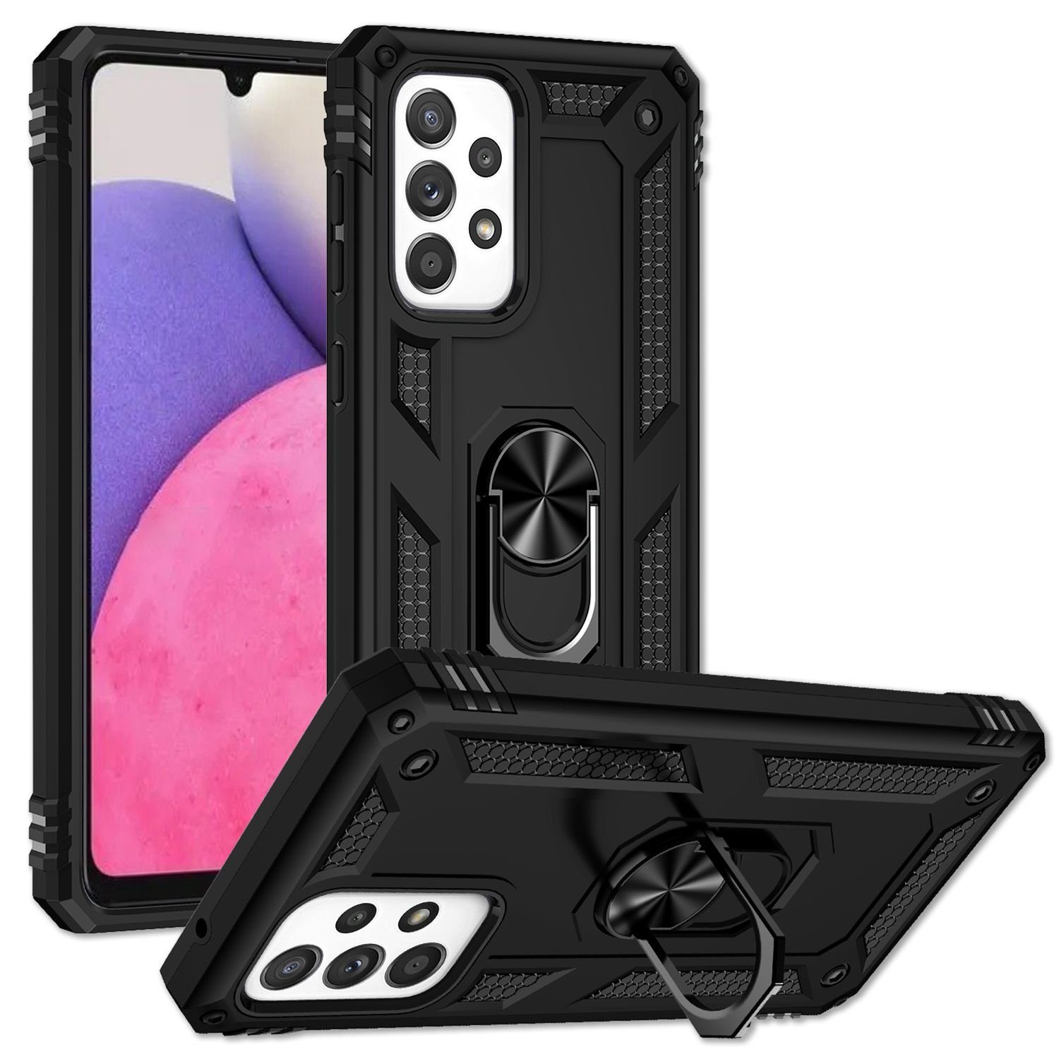 Nalia Smartphone-Hülle Samsung Galaxy A53, Stoßfeste Military-Style Ring  Hülle / Extrem Schützend & Robust / Anti-Fingerabdruck / Kratzfest /  Silikon Cover Innen & Hardcase Außen / Case mit 360° drehbarer Finger-Halter  /