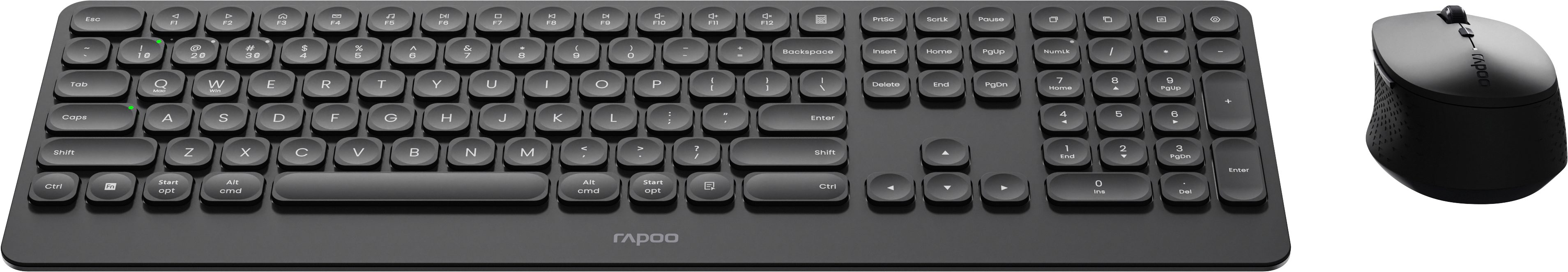 Rapoo 9390M - DE DGR Wireless Combo, Multi-Mode, Ergonomisches Tastatur- und Maus-Set, komfortable PC- & Laptop-Maus für Büro & Home-Office, Funk, Wireless
