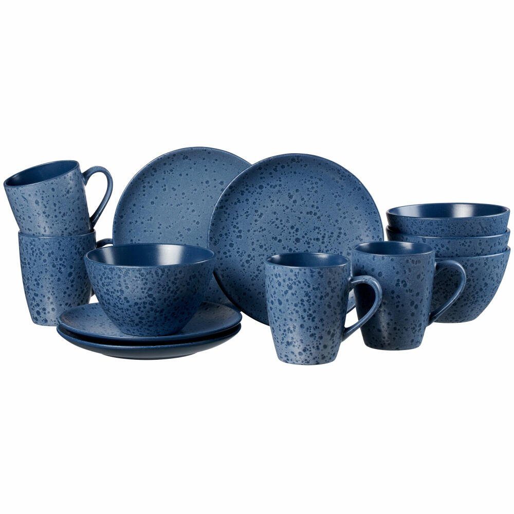 Ritzenhoff & Breker Frühstücks-Geschirrset Kitwe 12-tlg. Blau (12-tlg), 4 Personen, Steinzeug