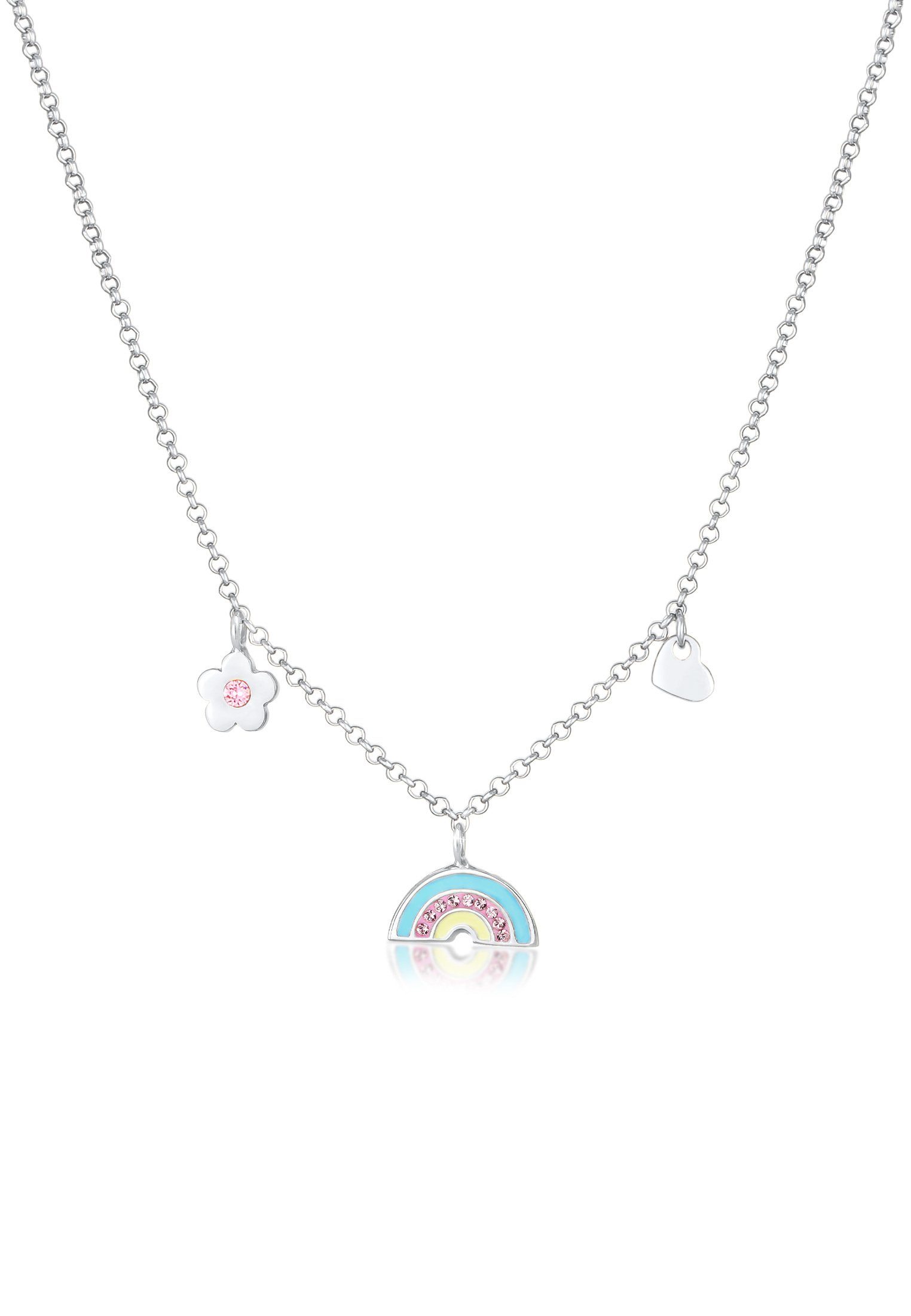 Kette mit Kinder Kristalle Elli Blume Herz Blume Silber, 925 Regenbogen Anhänger