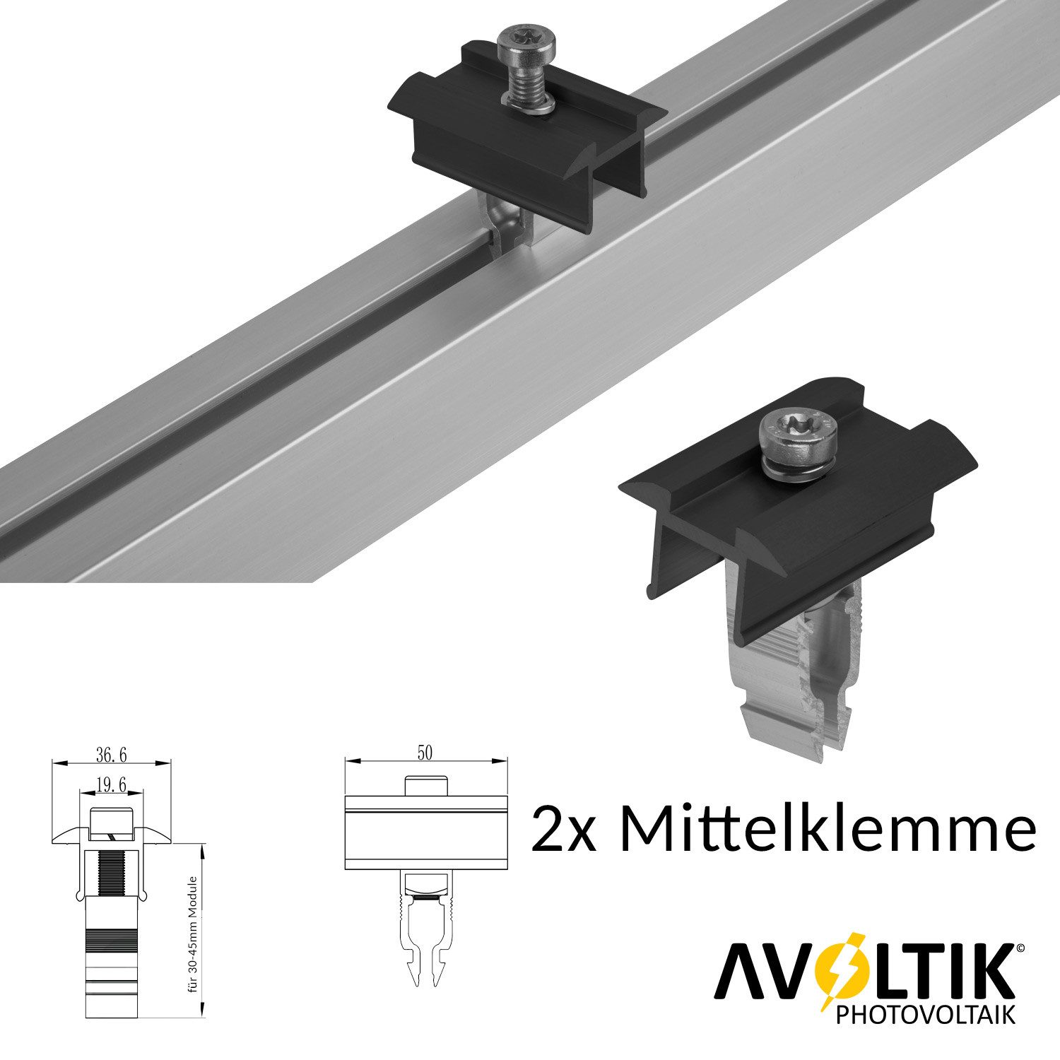 avoltik Solarmodul-Halterung 4x Endklemme + 2x Mittelklemme Easy-Click-System schwarz oder silber, (Avoltik 2x Mittelklemme + 4x Endklemme, 2x Mittelklemme + 4x Endklemme Farbe: Schwarz oder Silber, Material: Aluminium / robust, witterungsbeständig, rostbeständig)