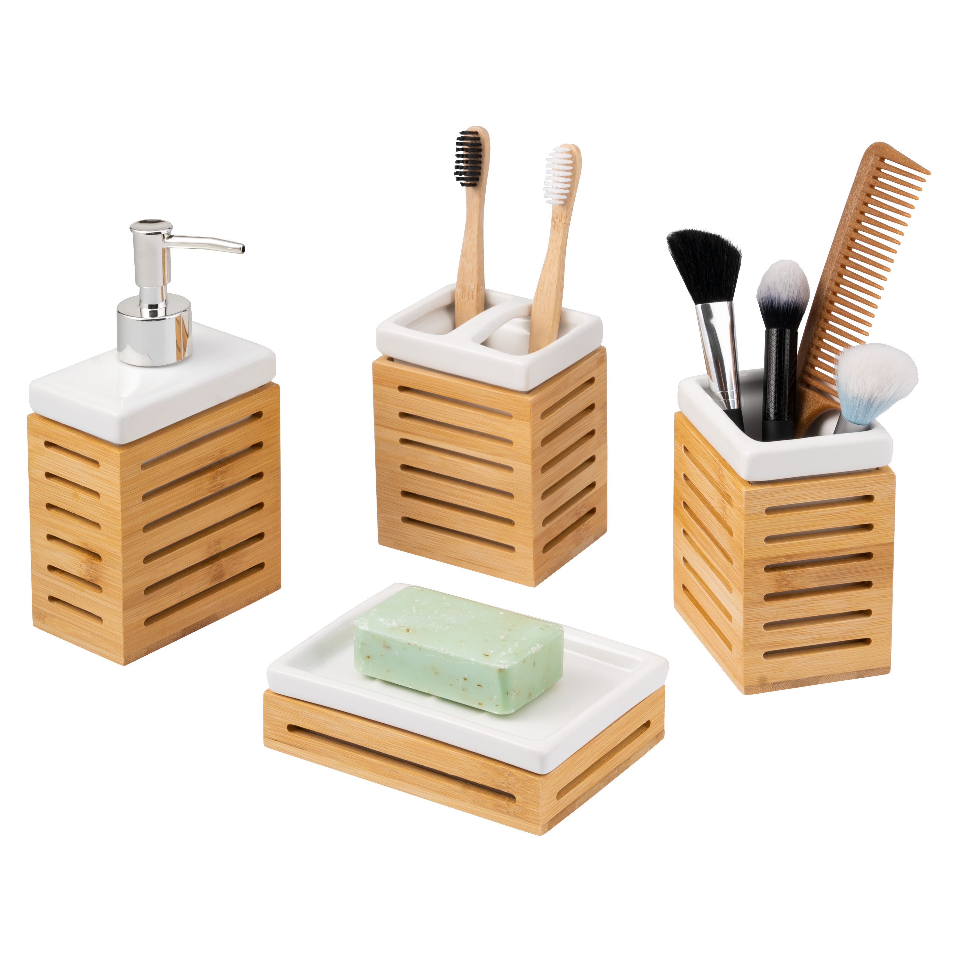 bremermann Badaccessoire-Set Badezimmer-Set 4-tlg., Bambus, Keramik, günstig online kaufen