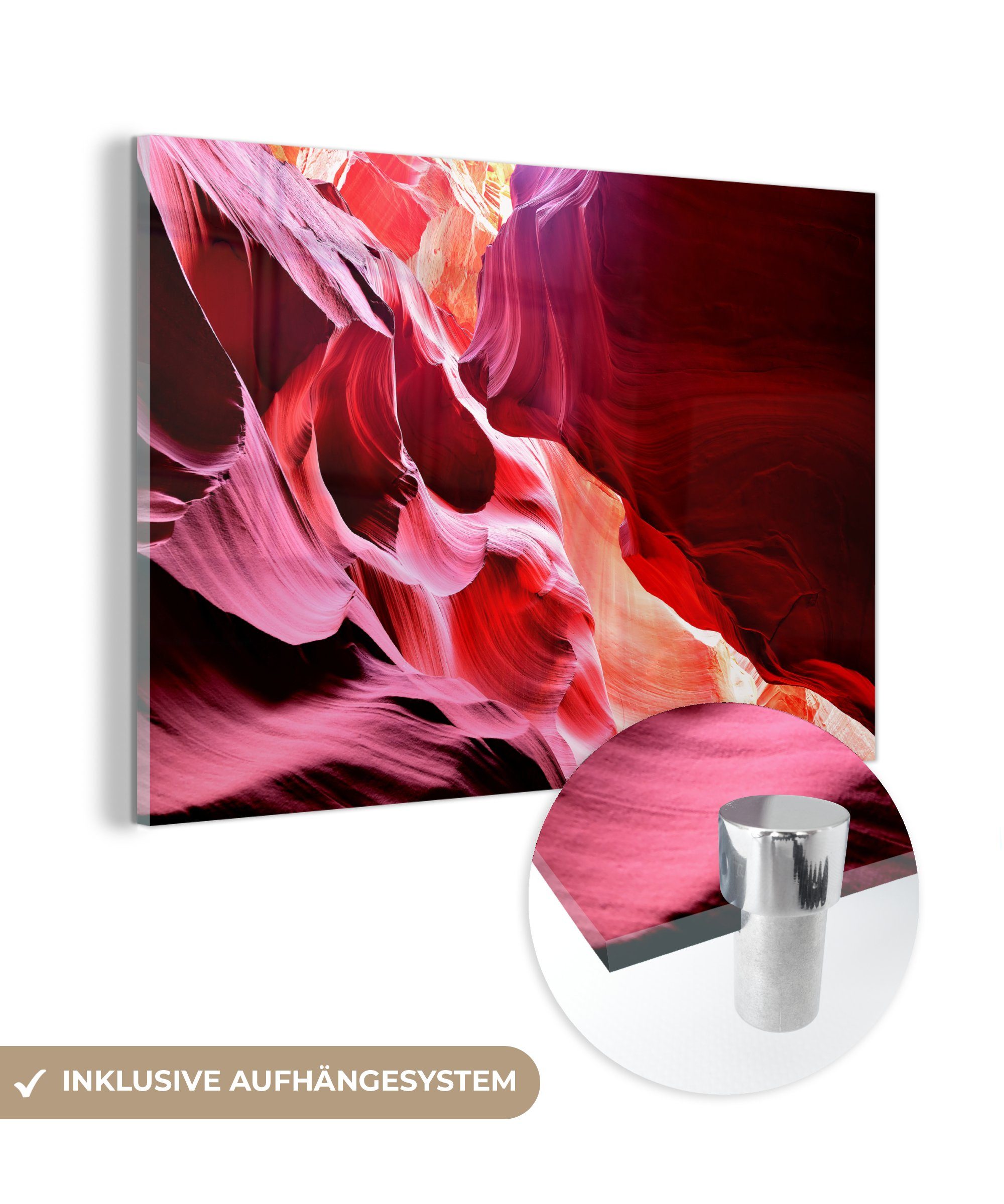 MuchoWow Acrylglasbild Der Antelope Canyon unter der brennenden Sonne, (1 St), Acrylglasbilder Wohnzimmer & Schlafzimmer