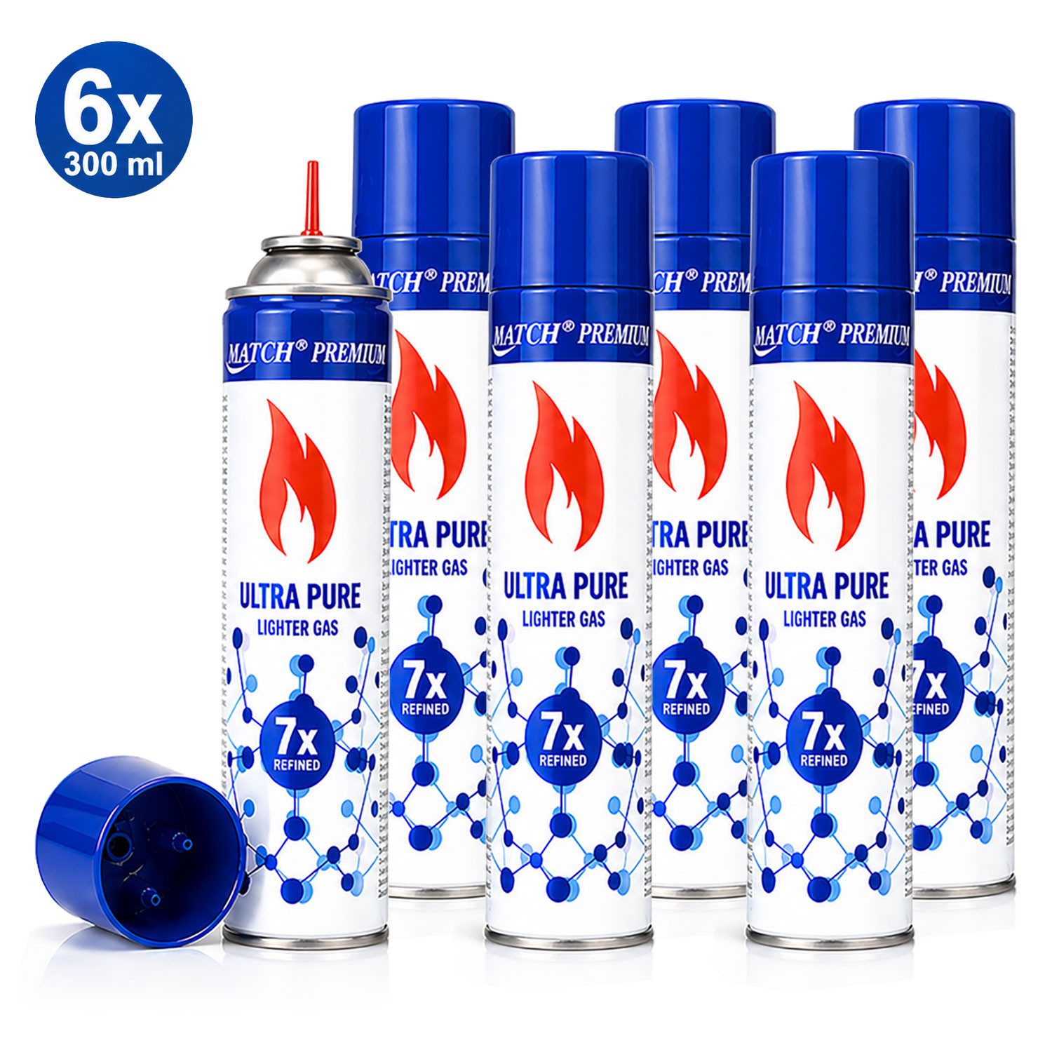 Silver Match Feuerzeug Feuerzeuggas Ultra Pure, 300ml (6-St), Butangas, Nachfüllgas, für Flammbierbrenner, Feuerzeuge