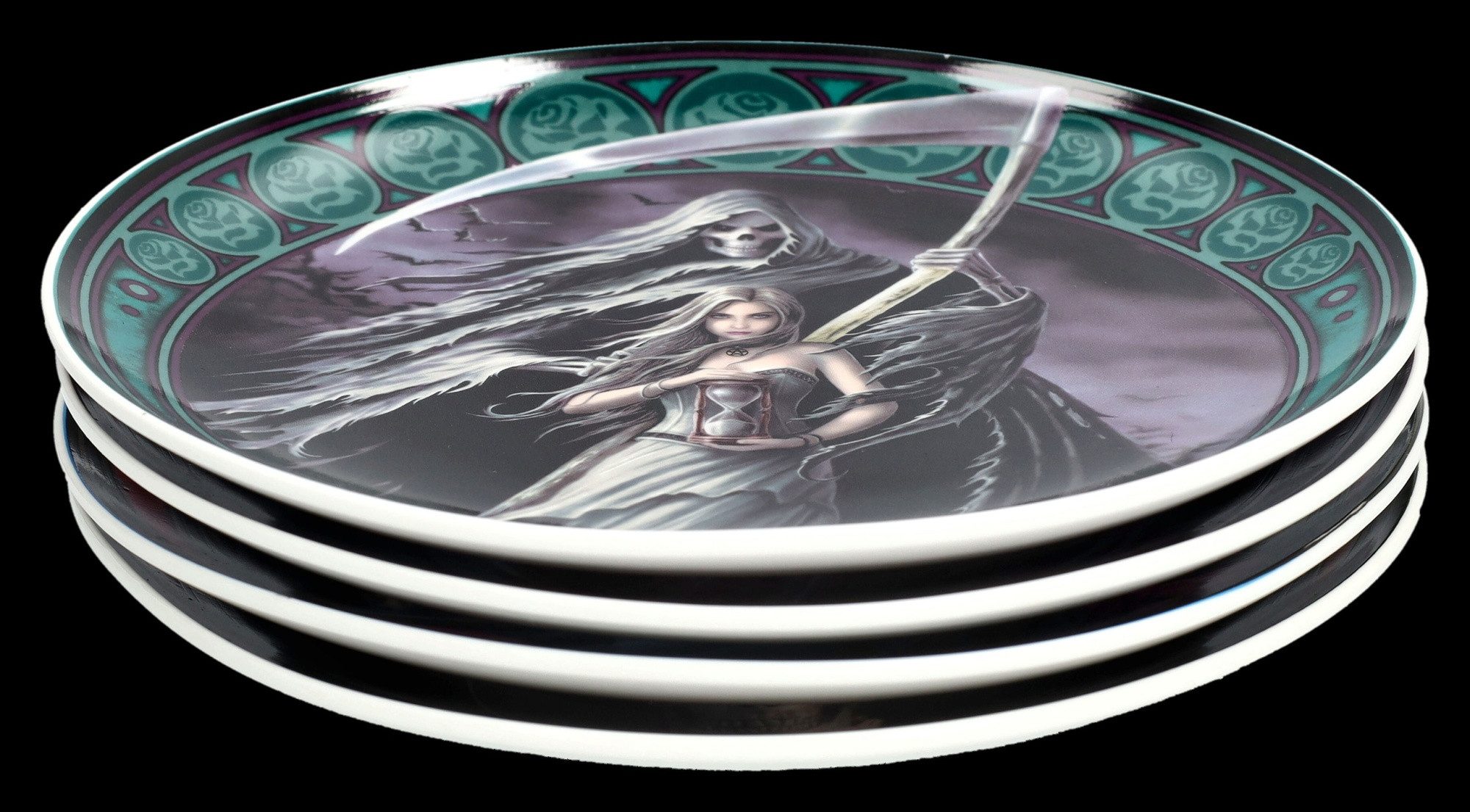 Figuren Shop GmbH Teller Teller 4er Set - Dance with Death by Anne Stokes - Gothic Dekoteller, (4 St)