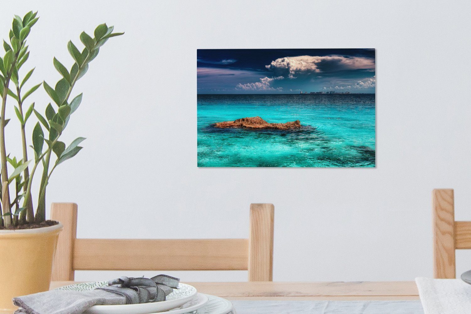 St), 30x20 cm der von Wandbild Leinwandbilder, den nordamerikanischen Leinwandbild Wanddeko, Gewässern von Skyline OneMillionCanvasses® (1 Aufhängefertig, Die Cancun Isla,