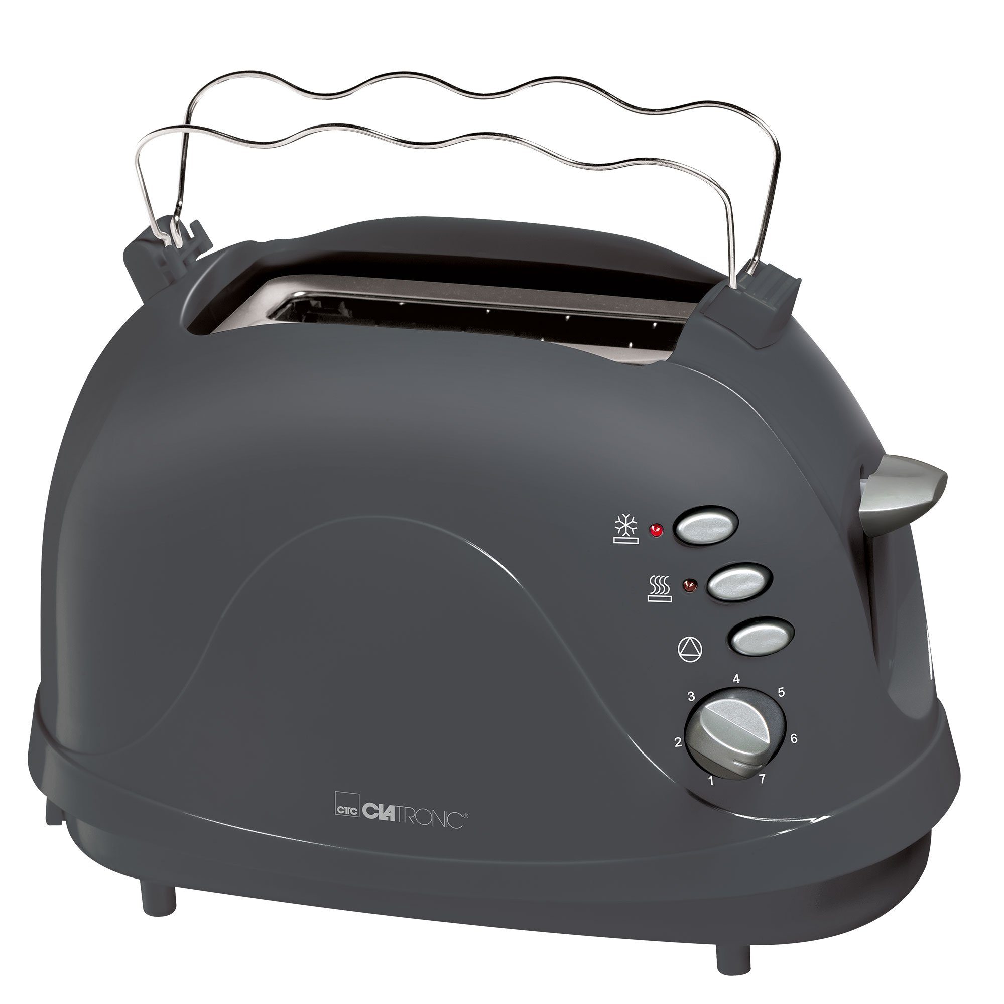 CLATRONIC Toaster 2 Scheiben Toastautomat TA 3565 mit Krümelschublade, 2 kurze Schlitze, für 2 Scheiben, 700 W, Brötchenaufsatz, Aufwärm-, Auftau-, Schnellstoppfunktion grau