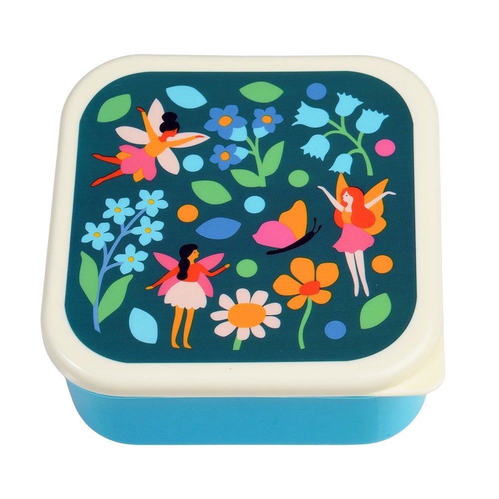 Rex London Lunchbox Snack Box 3er Set Fairies in the Garden, Kunststoff, BPA-frei, (Set, 3-tlg., ca. 11,5 x 11,5 x 5,5 cm (große Box), jede Box mit eigenem Design, passt genau in den größeren Behälter