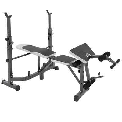 ECD Germany Hantelbank Trainingsbank Kraftstation Schrägbank Fitnessbank Flachbank, Multifunktional mit Ablage Butterfly Beincurler Curlpult Sit-Ups 255kg