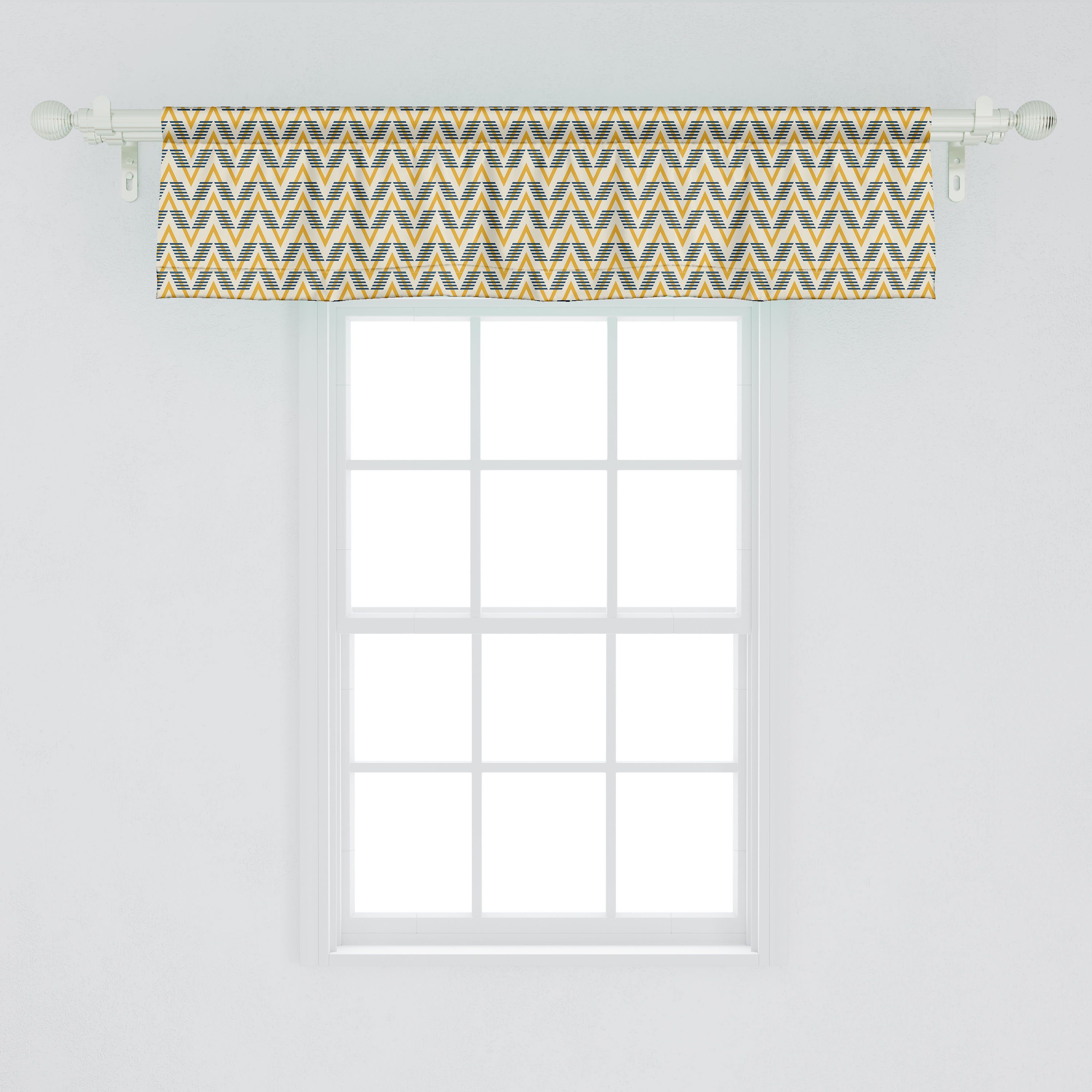 Scheibengardine Vorhang Volant für Küche mit Stangentasche, Abakuhaus, Dekor Muster Abstrakt Schlafzimmer Geometrische Microfaser, Zigzags