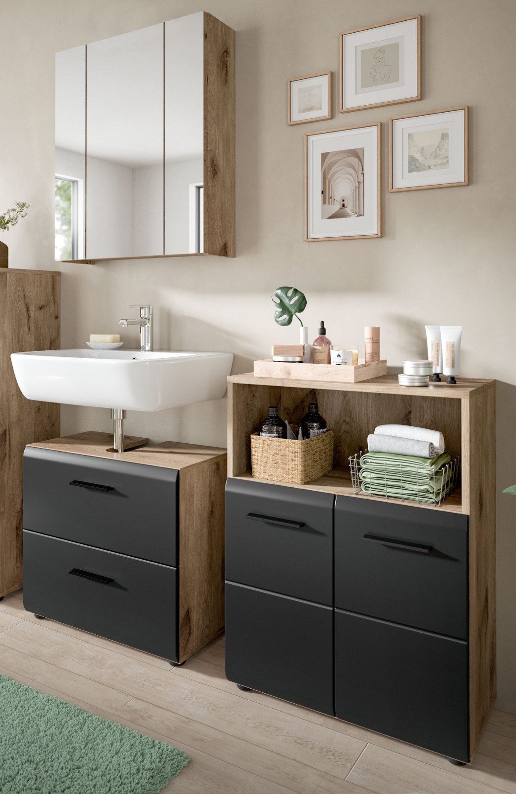 Inn.Furn Badkommode Cover (Spar-Set, 2x Kommode Schwarz und Eiche, 120 x 80 cm), einzeln oder als Doppelkommode