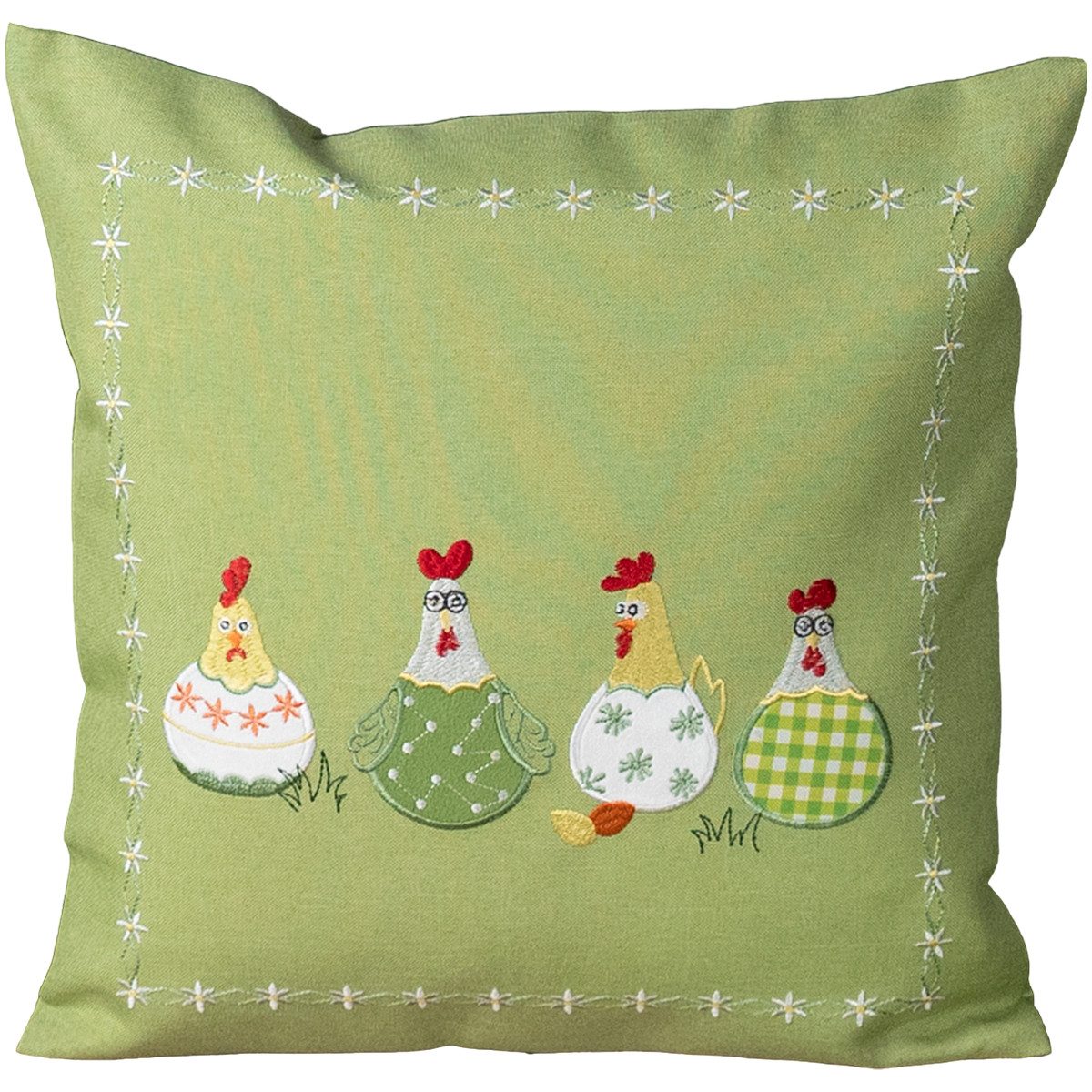matches21 HOME & HOBBY Kissenbezüge Kissenbezug TAMI 40 x 40 cm mit witzigem Hühner-Motiv grün Landhaus, (1 Stück), Kissenhülle für Sofakissen Dekokissen Zierkissen