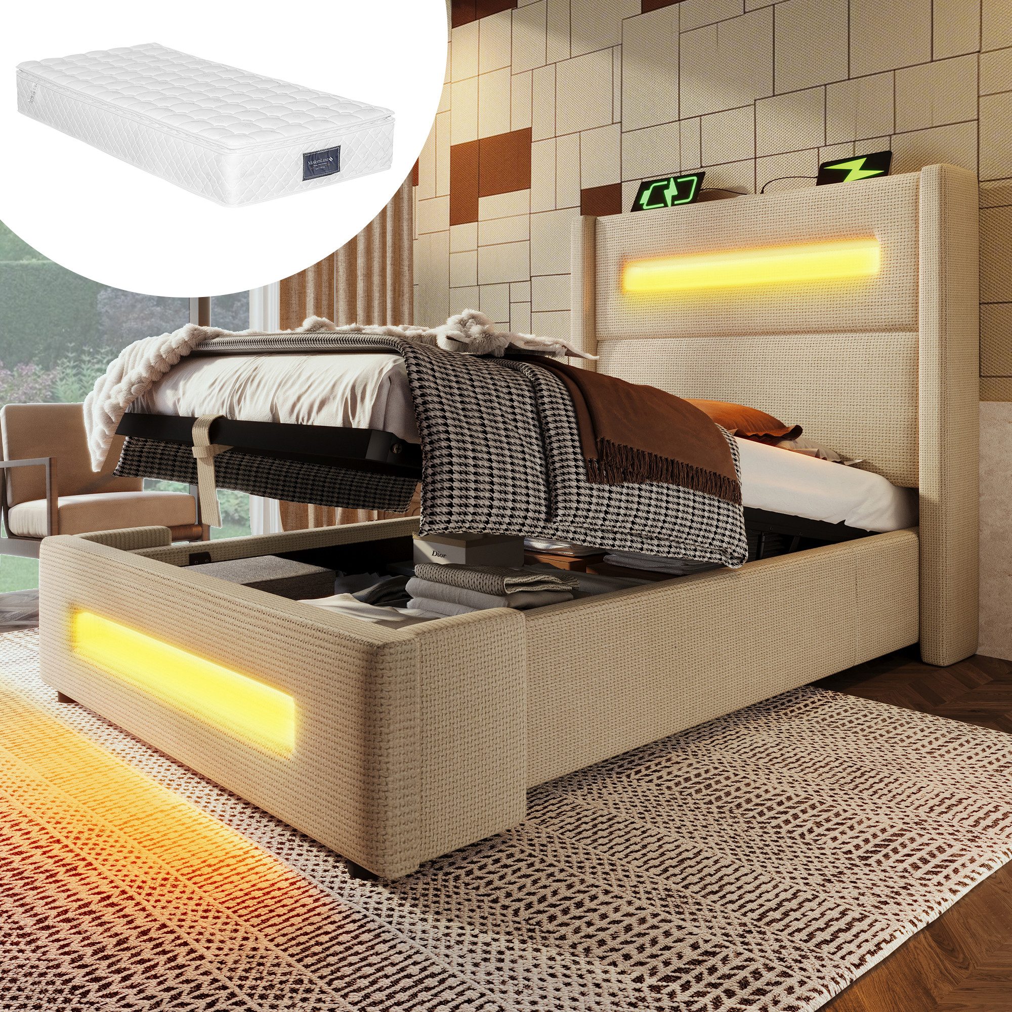 HAUSS SPOLE Polsterbett 90x200cm mit LED, günstig online kaufen