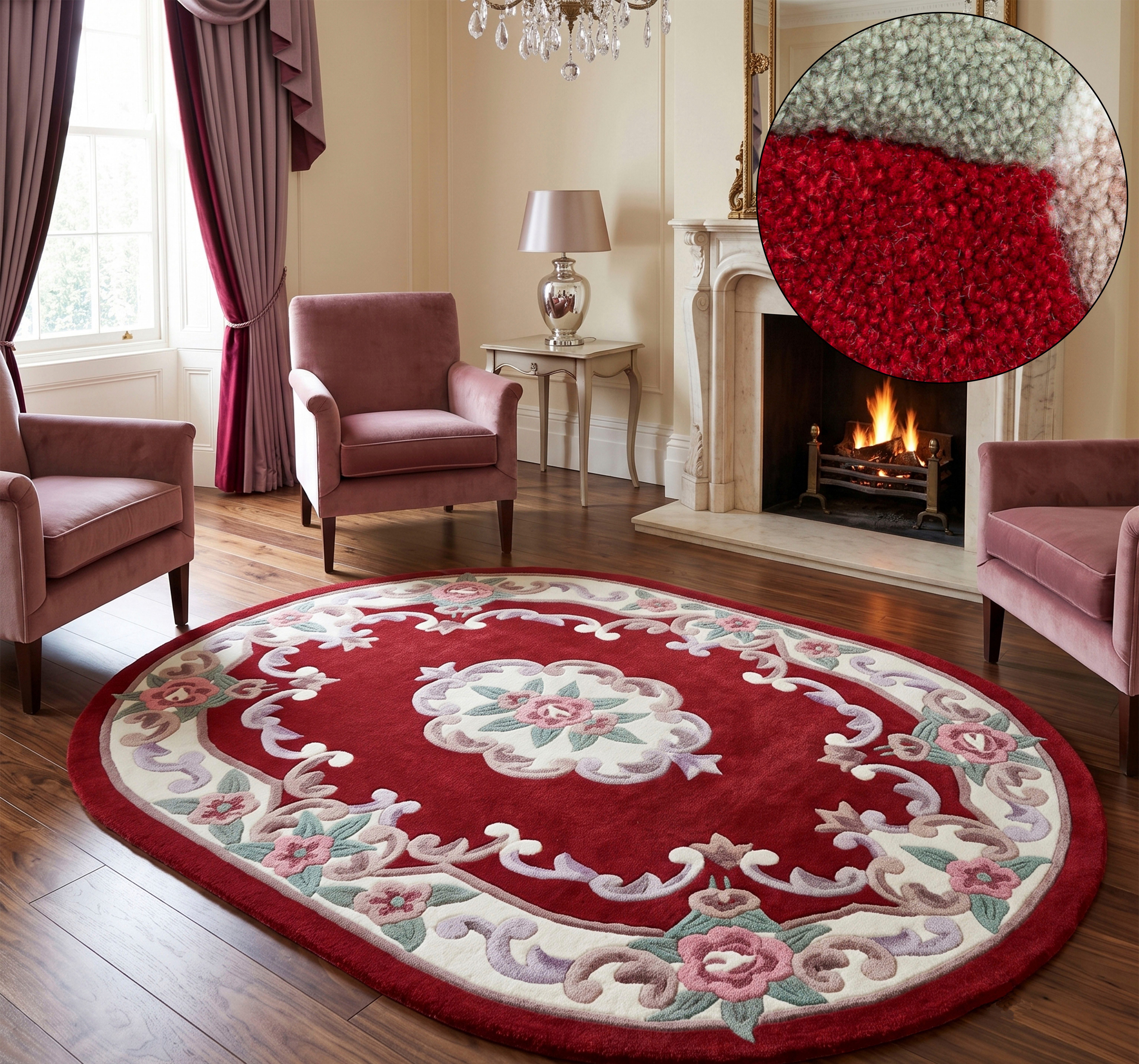 THEKO Teppich Ming, handgetuftet, oval, Höhe: 14 mm, Pastell-Farben, florales Design, auch in oval & rund, Wohnzimmer
