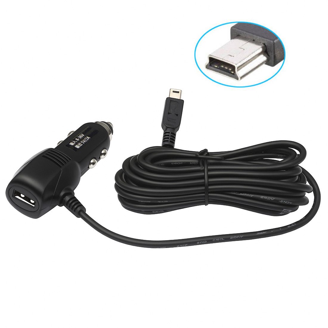 Bolwins G64C 3,5m KFZ Auto Ladegerät Adapter Kabel USB + mini USB 5pin GPS Autoladekabel, (350 cm), 3,5 m langes KFZ-Ladekabel, USB-Buchse + Mini-USB-5-Pin