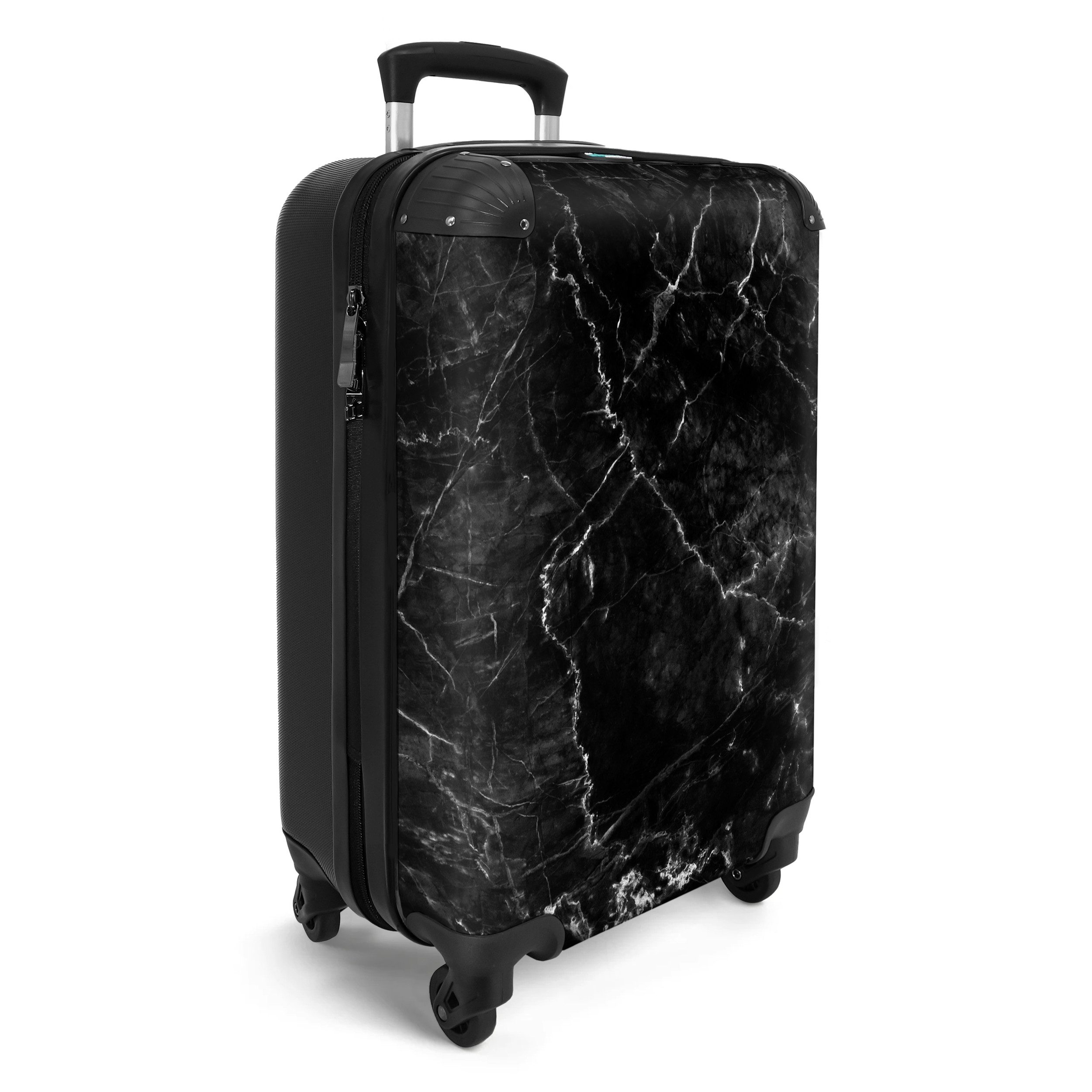 NoBoringSuitcases.com© Hartschalen-Trolley Marmor - Schwarz - Weiß - Marmoroptik 55x35x20cm, 4 Rollen, Reisetasche mit Rollen, Koffer Handgepäck Flugzeug