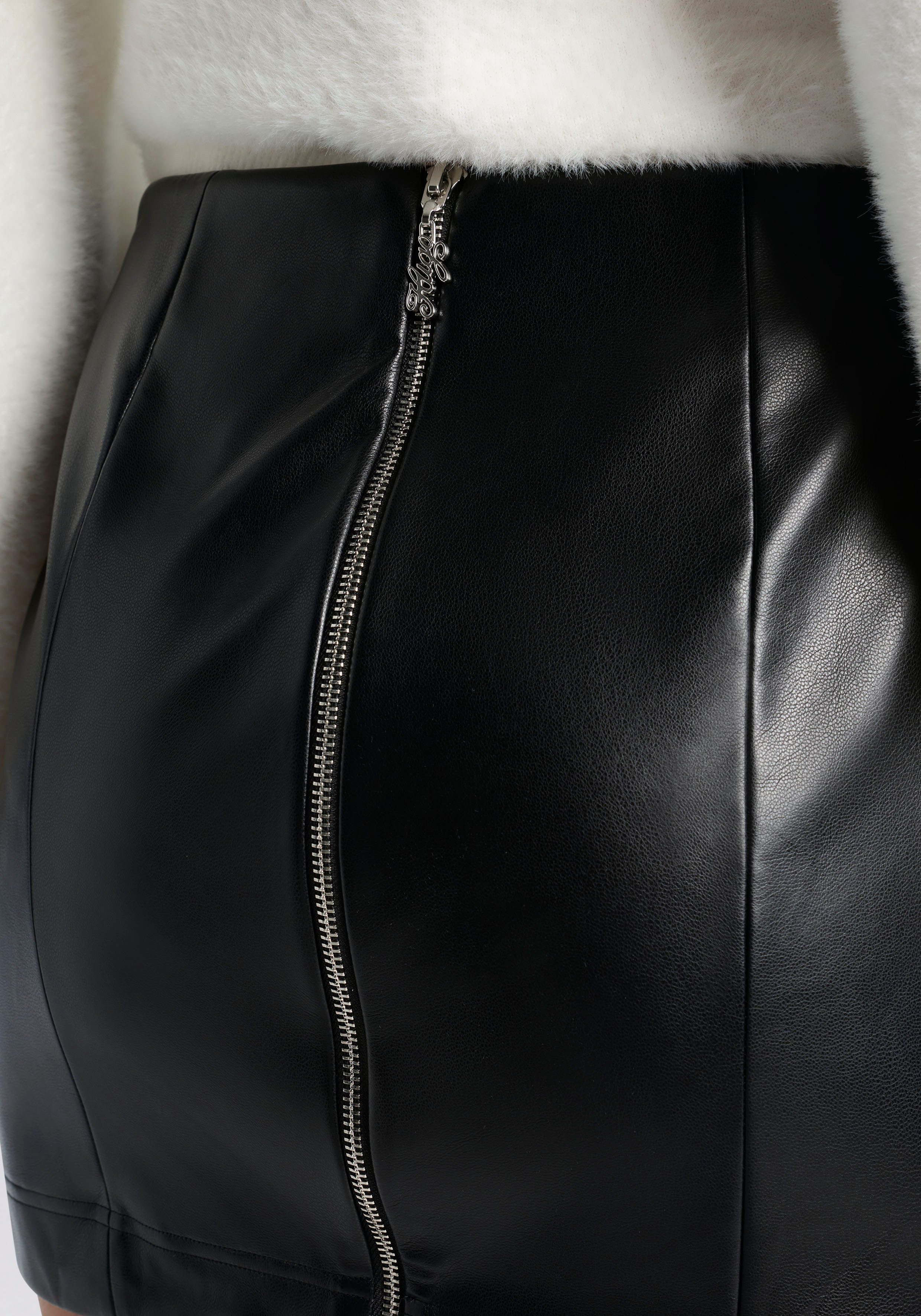 HUGO Blue Minirock Reklus in Lederoptik, durchgehender Reißverschluss