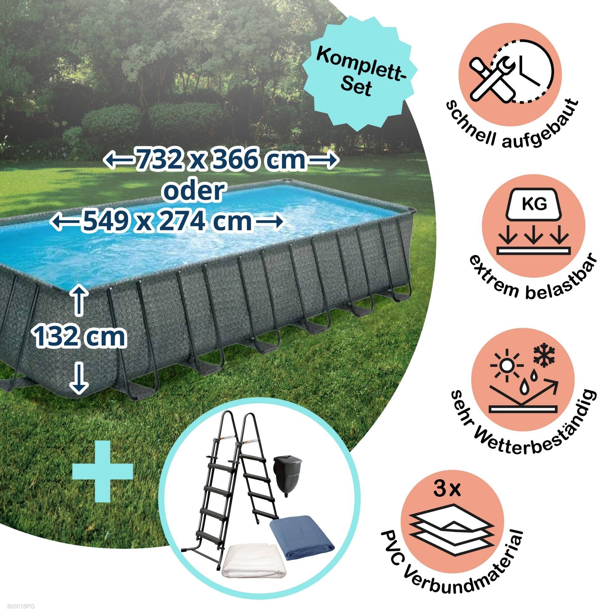 Planet Pool Framepool Polygroup Summer Waves Elite Rechteck Frame Pool S (Beckenset), Sicherheitsleiter