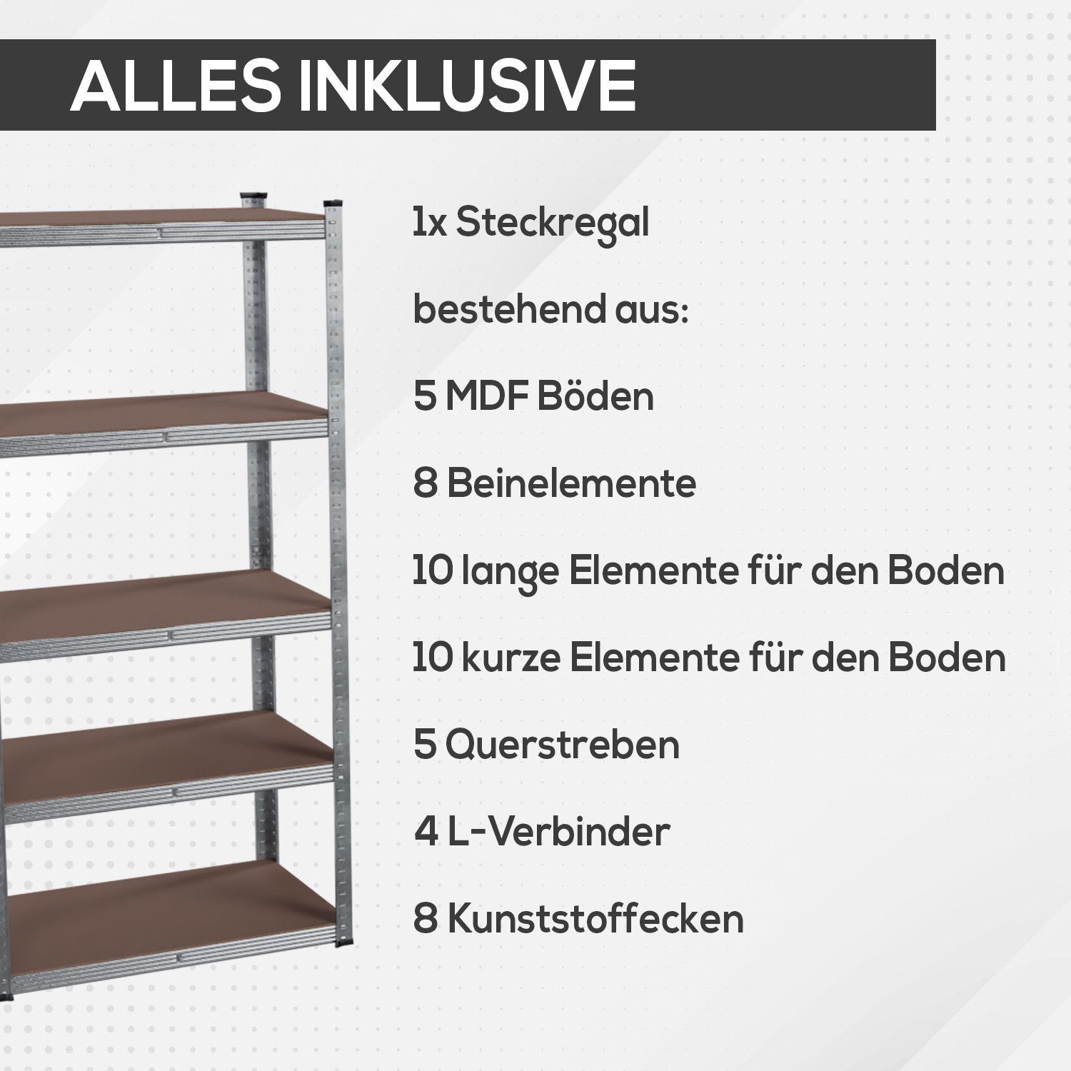 Montage und Querstreben, nutzbar, Metallstreben, variable verzinkte Wandmontage edel Werkbank Schwerlastregal als mit 875kg MFD-Platten Holzböden, inkl. TroniTechnik verzinkt, 5 Standregal, Belastbarkeit, möglich Regal