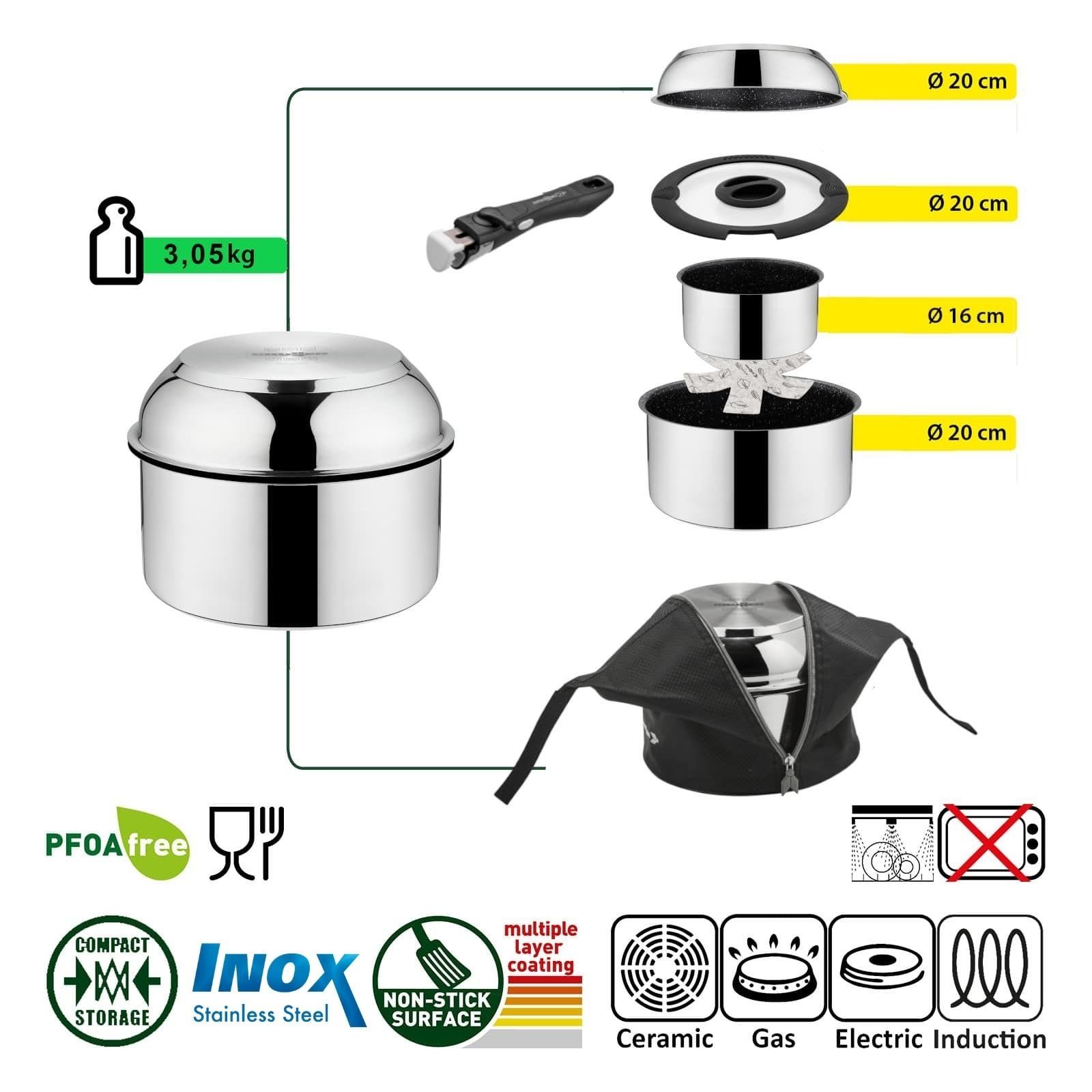 BRUNNER Topf-Set BRUNNER Camping Kochgeschirr Edelstahl ACADEMY NG Stapelbar, Leicht, (6-tlg)