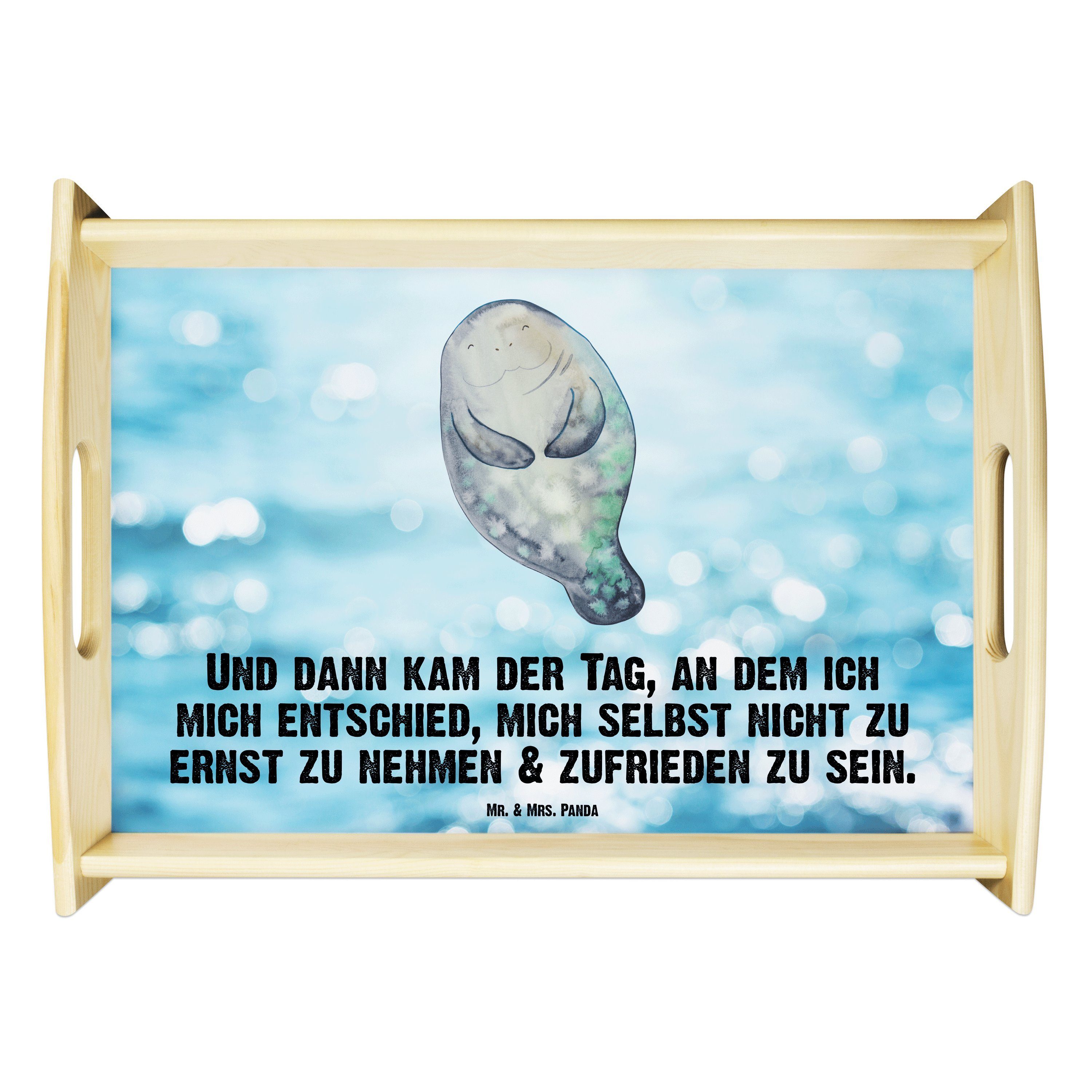 Mr. & Mrs. Panda Tablett Seekuh happy - Oceanblue - Geschenk, Meer, Freundin, Tablett, Holztab, Echtholz lasiert, (1-tlg)