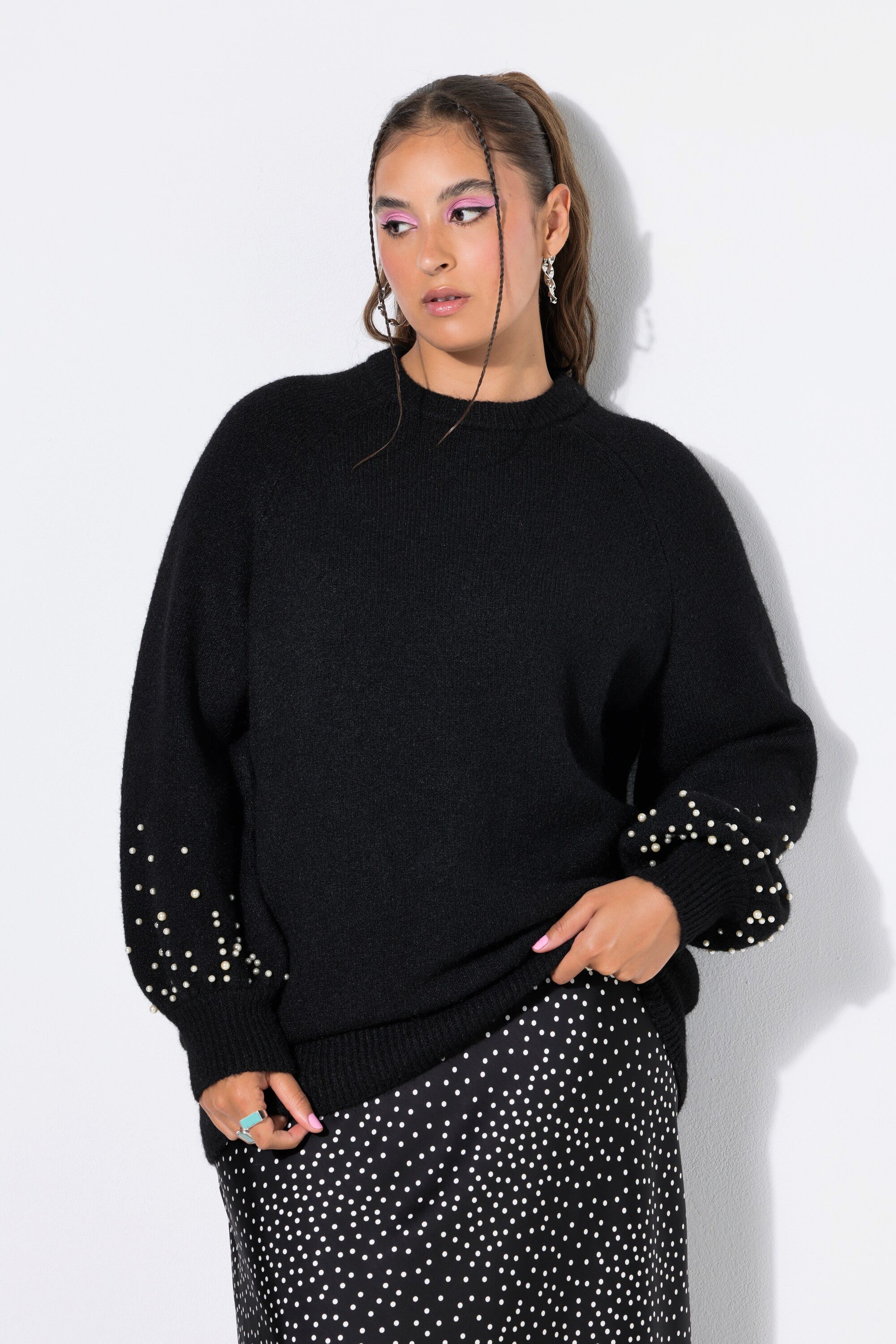Studio Untold Strickpullover Pullover Classic Shape Zierperlen Ballonärmel
