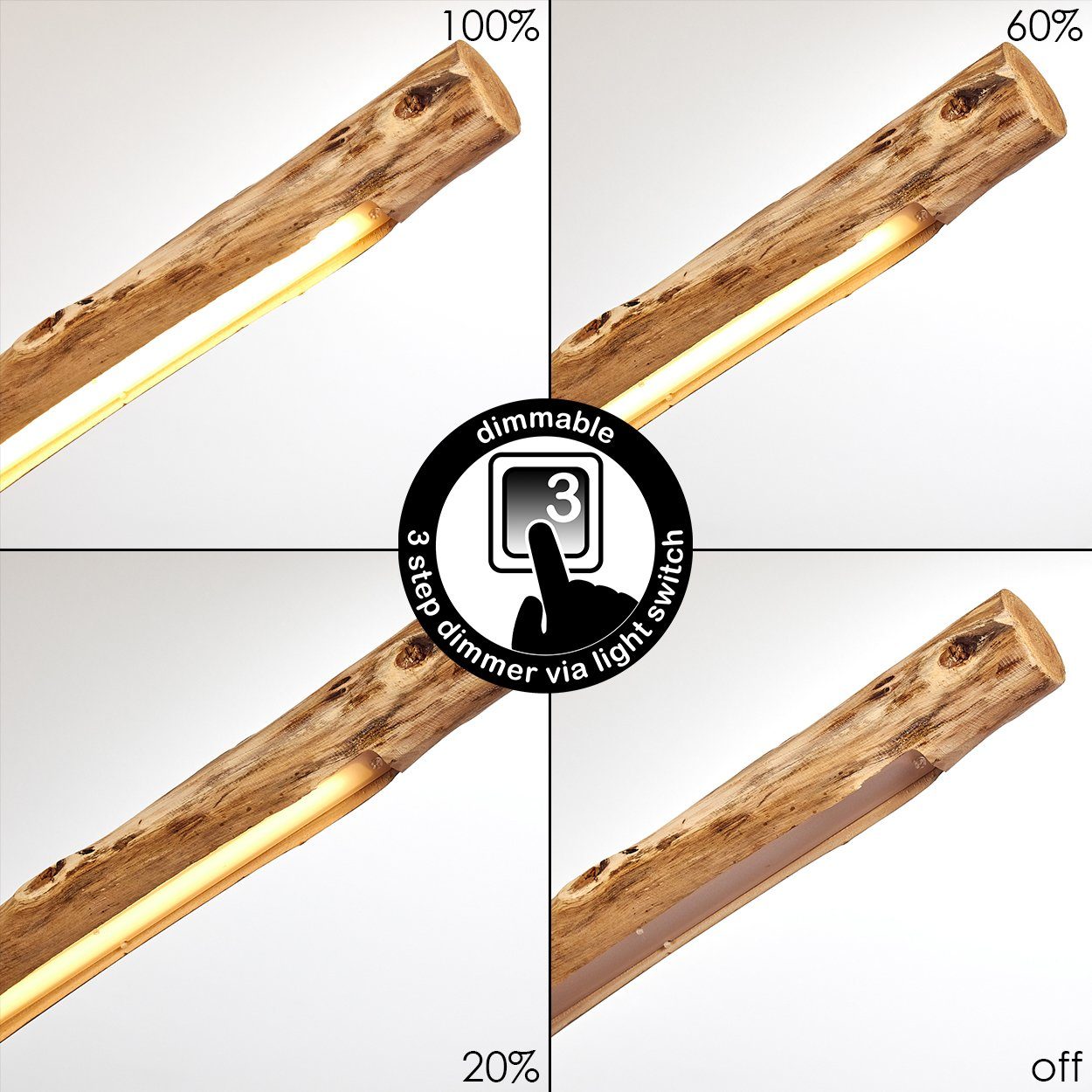 hofstein Pendelleuchte »Licata« dimmbare Hängelampe aus Metall/Holz in Schwarz/Natur, 3000 Kelvin, Holzbalken,1358 Lumen, dimmbar o. Zubehör über Lichtschalter – Bild 4 von 5
