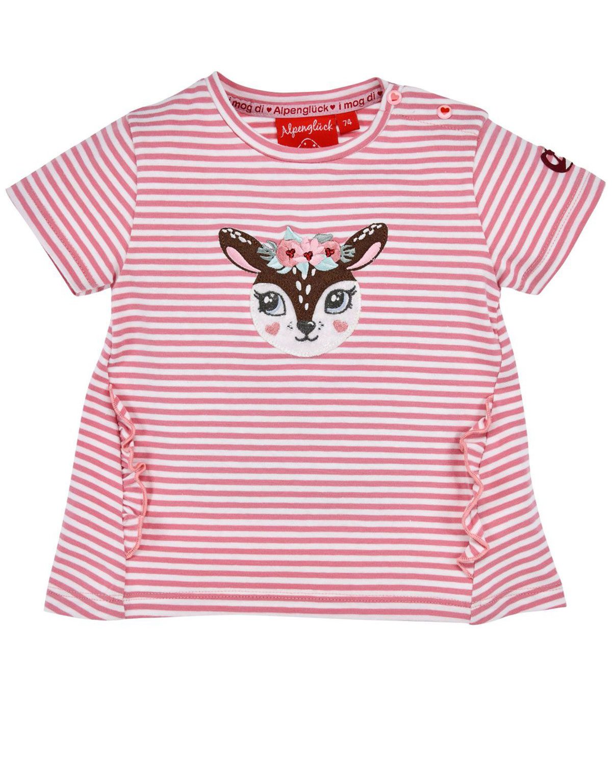 BONDI T-Shirt Mädchen T-Shirt 'Spatzl' mit Reh 86844, Rosa Weiß