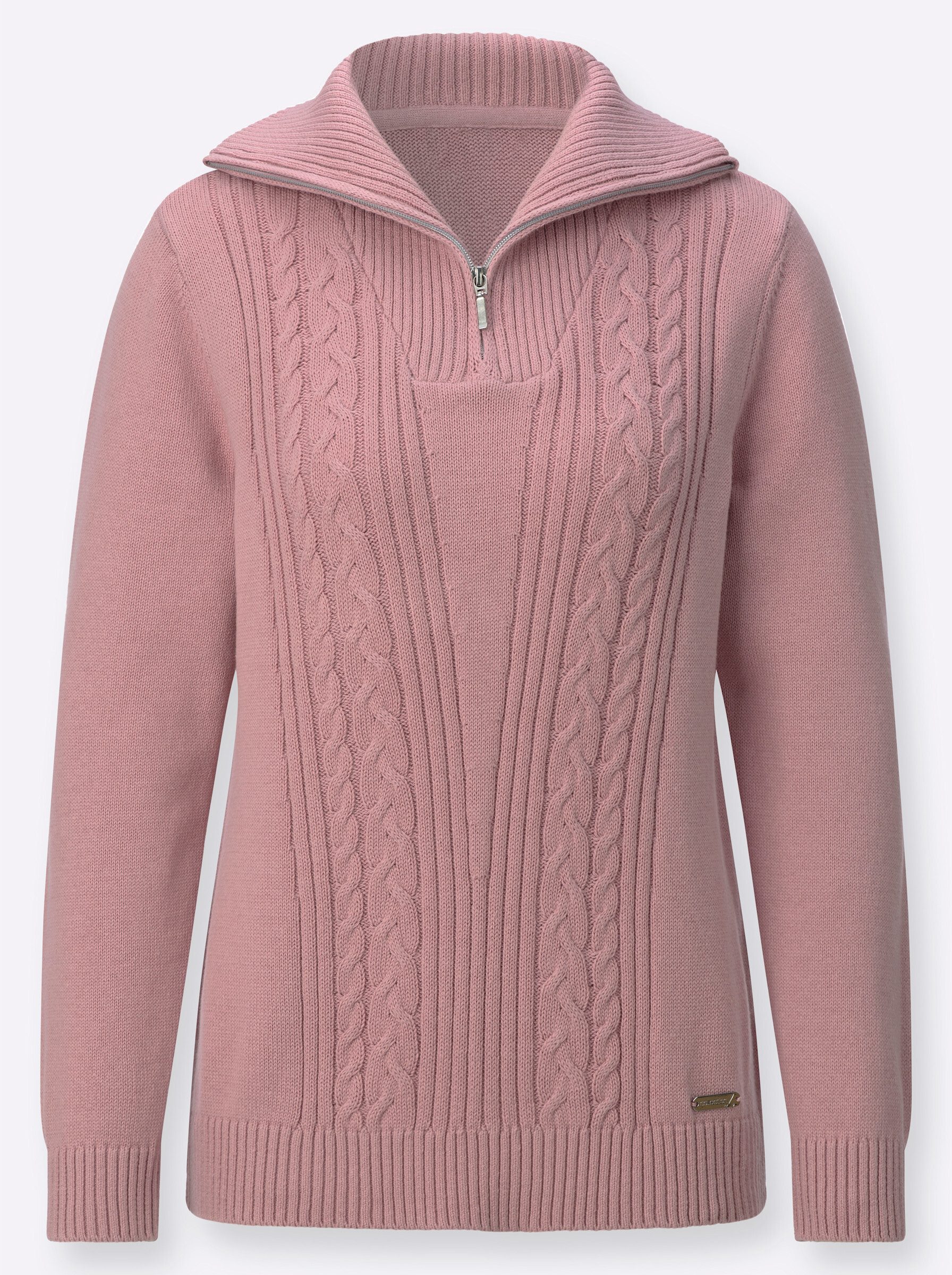 Witt Strickjacke Troyer-Pullover Langarm Jersey, Zopfmuster